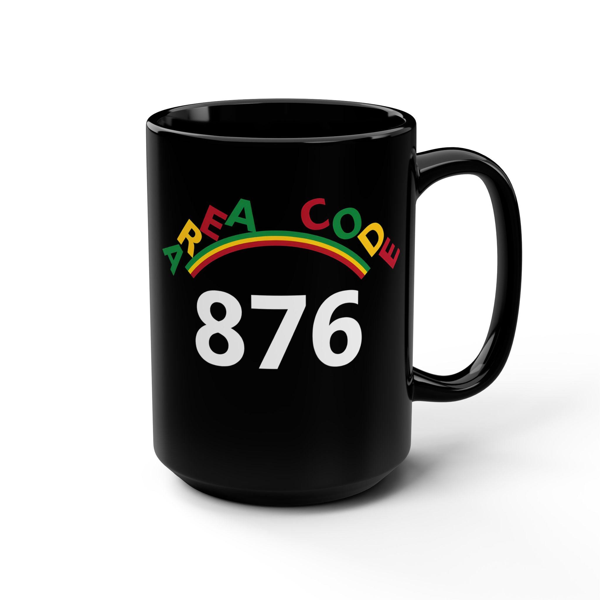Jamaican 876 Area Code Coffee Mug, Rasta Colors Ceramic Cup, product view 6
