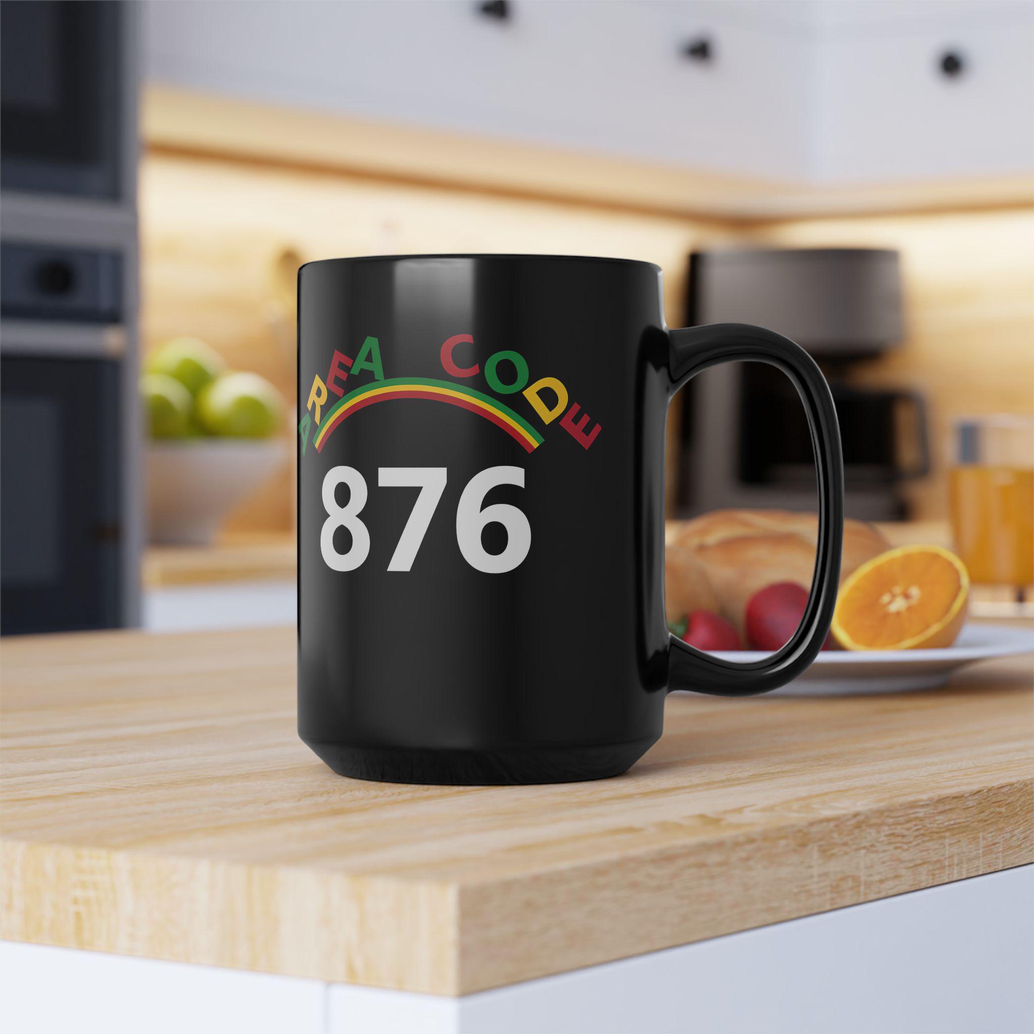 Jamaican 876 Area Code Coffee Mug, Rasta Colors Ceramic Cup, product view 7