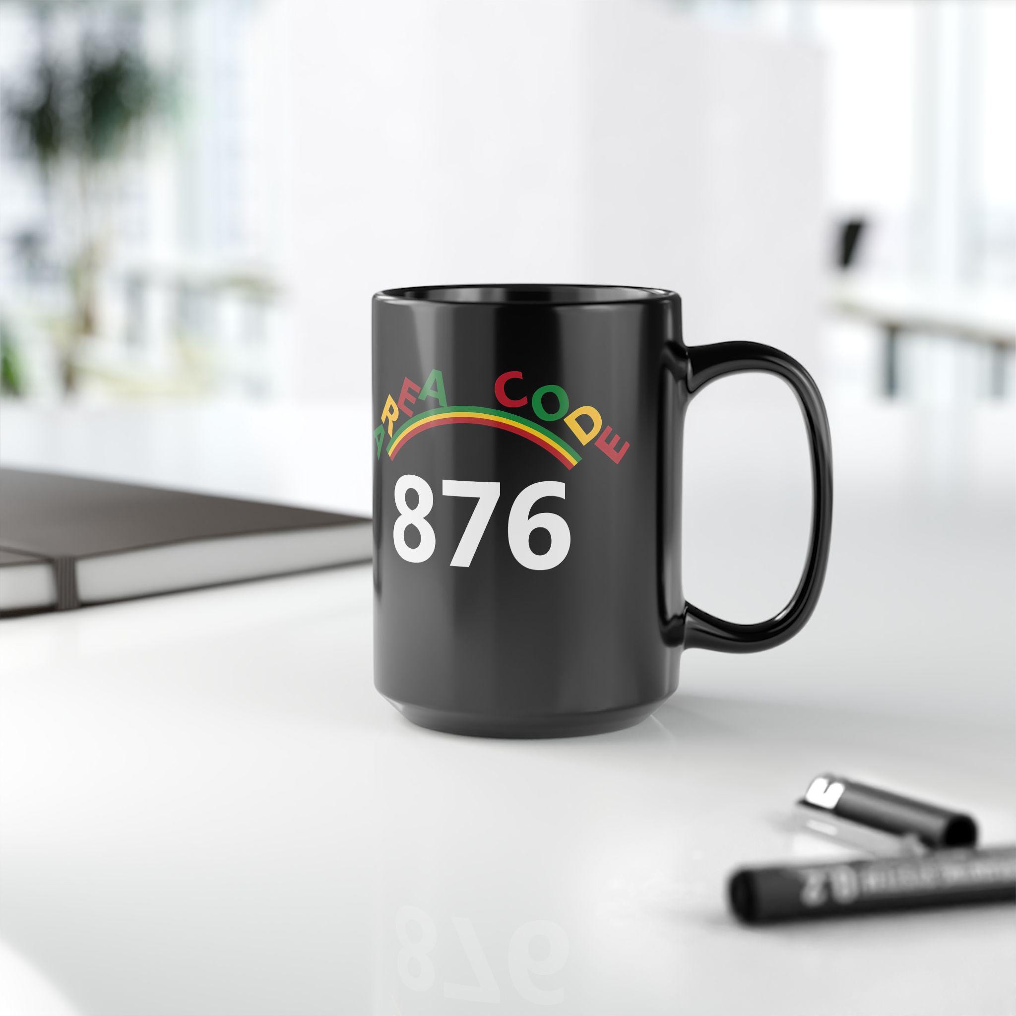 Jamaican 876 Area Code Coffee Mug, Rasta Colors Ceramic Cup, product view 9