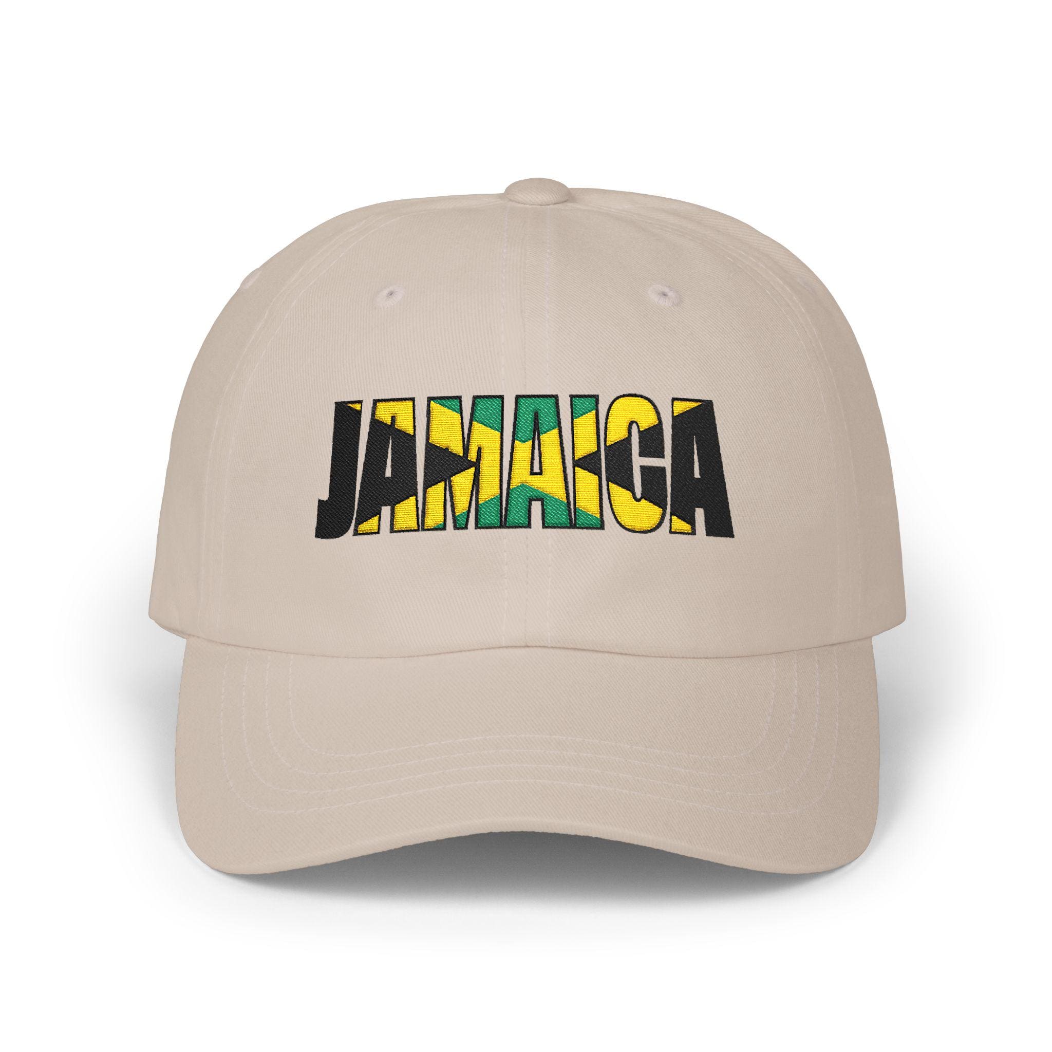 Jamaica Flag Embroidered Baseball Dad Cap. Minimalist Beige Island Pride Hat