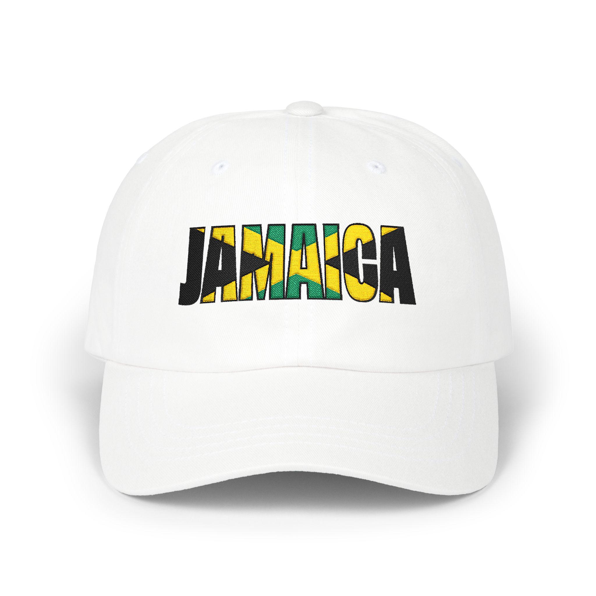 Jamaica Flag Embroidered Baseball Dad Cap. Minimalist Beige Island Pride Hat, product view 2