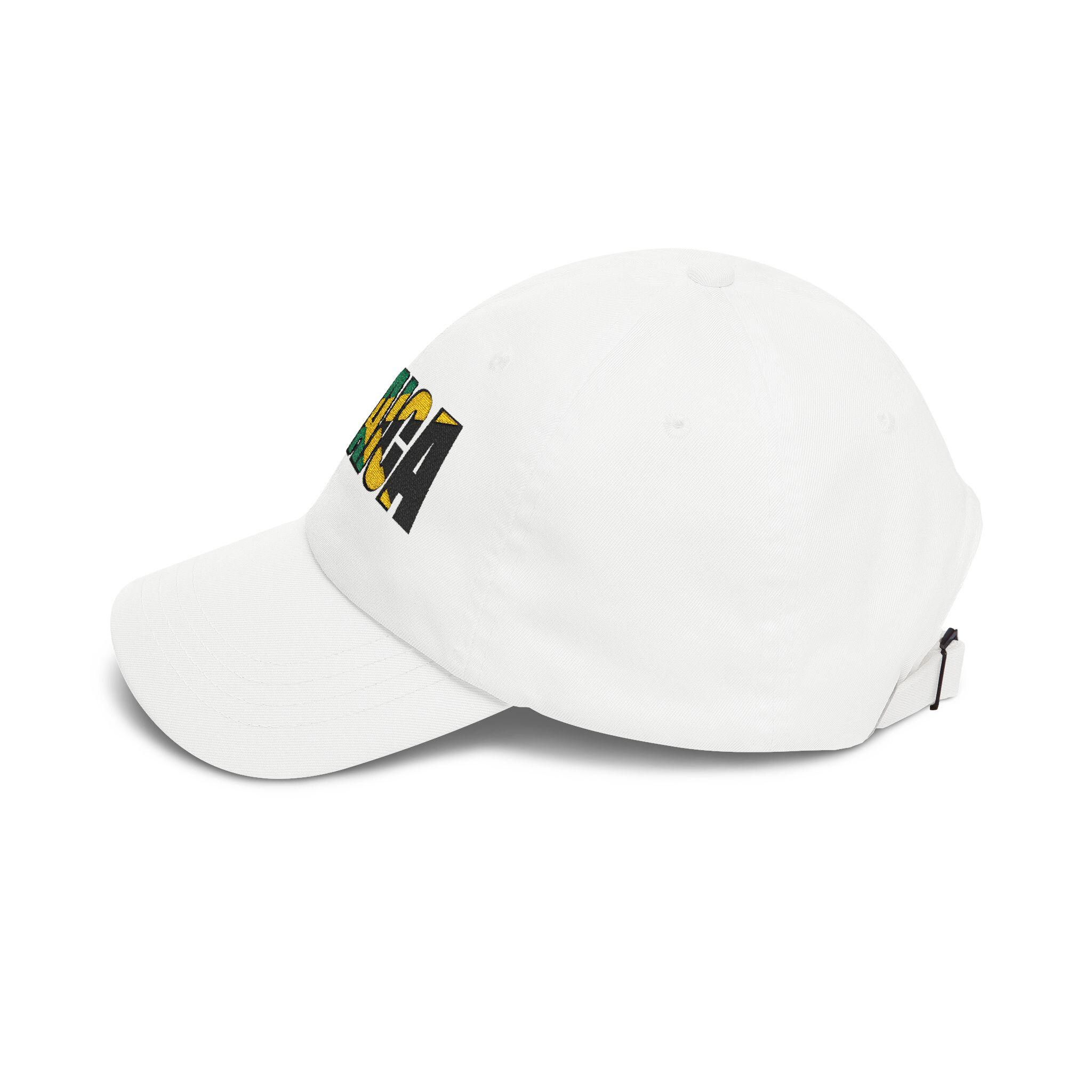 Jamaica Flag Embroidered Baseball Dad Cap. Minimalist Beige Island Pride Hat, product view 4