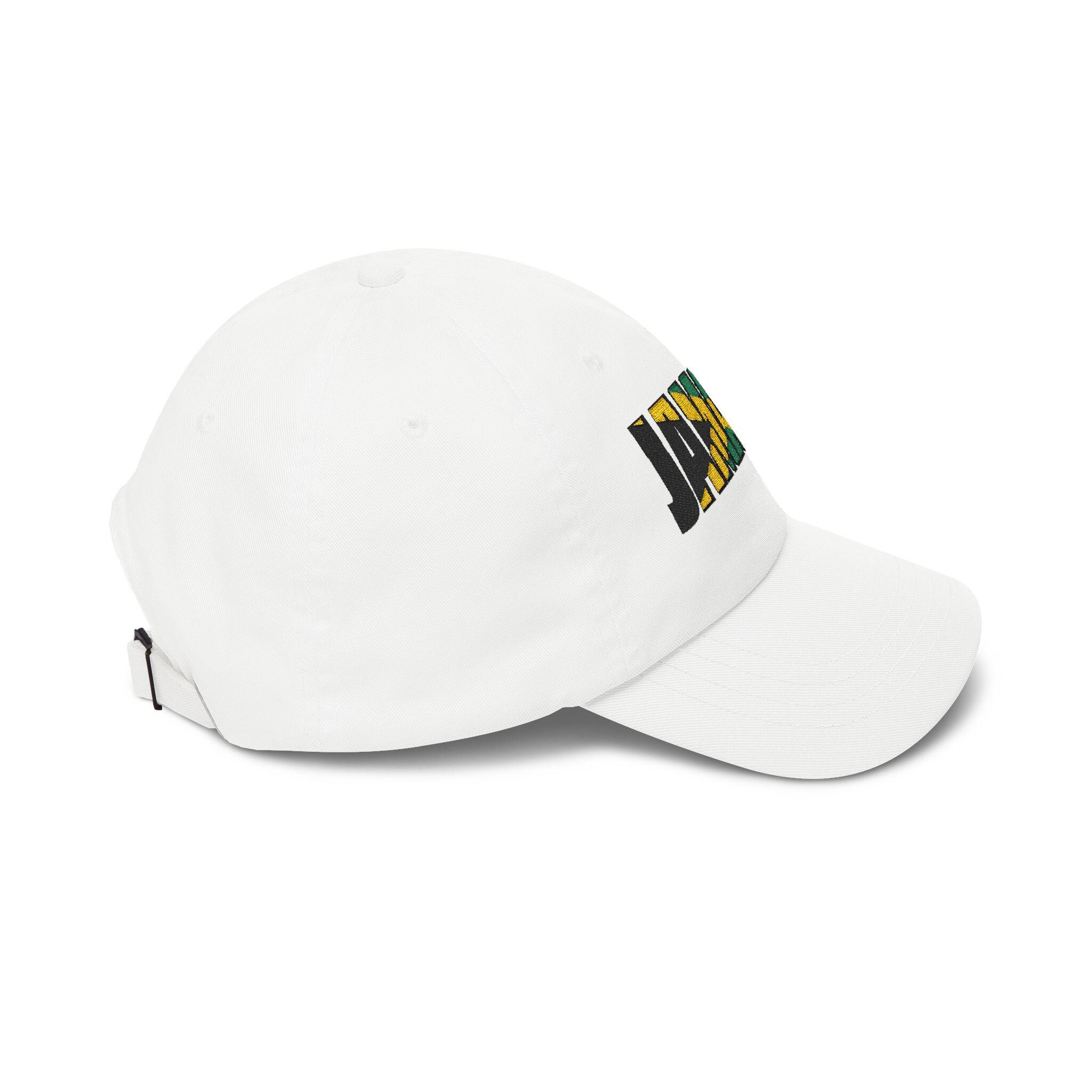 Jamaica Flag Embroidered Baseball Dad Cap. Minimalist Beige Island Pride Hat, product view 5