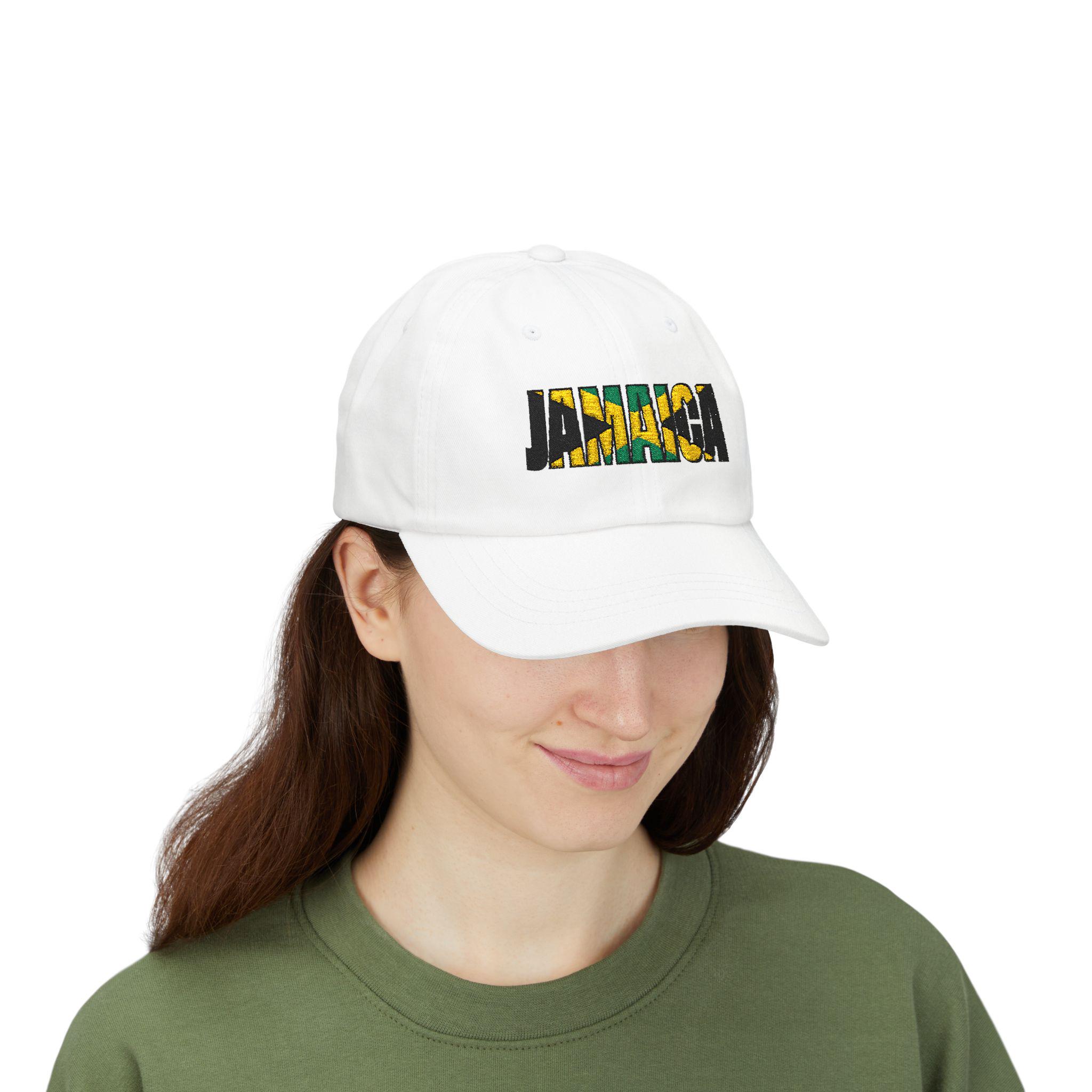 Jamaica Flag Embroidered Baseball Dad Cap. Minimalist Beige Island Pride Hat, product view 8