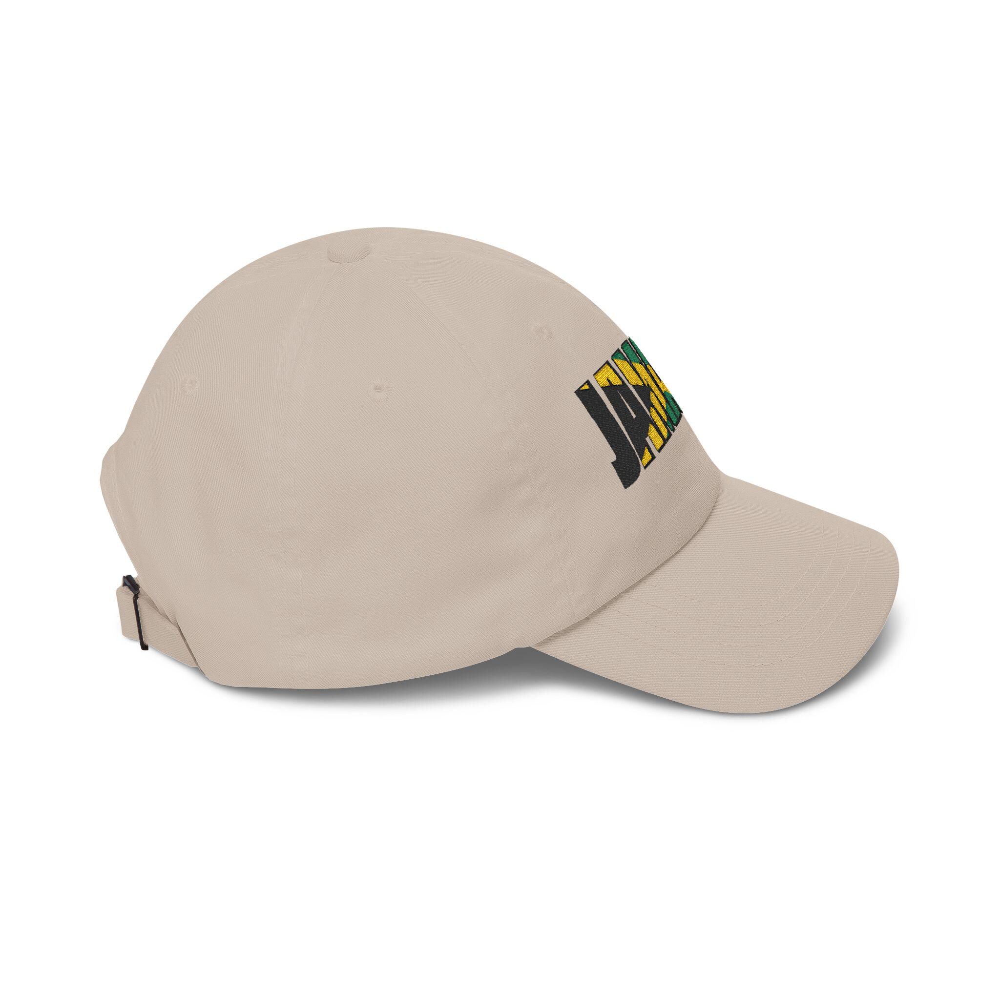 Jamaica Flag Embroidered Baseball Dad Cap. Minimalist Beige Island Pride Hat, product view 12