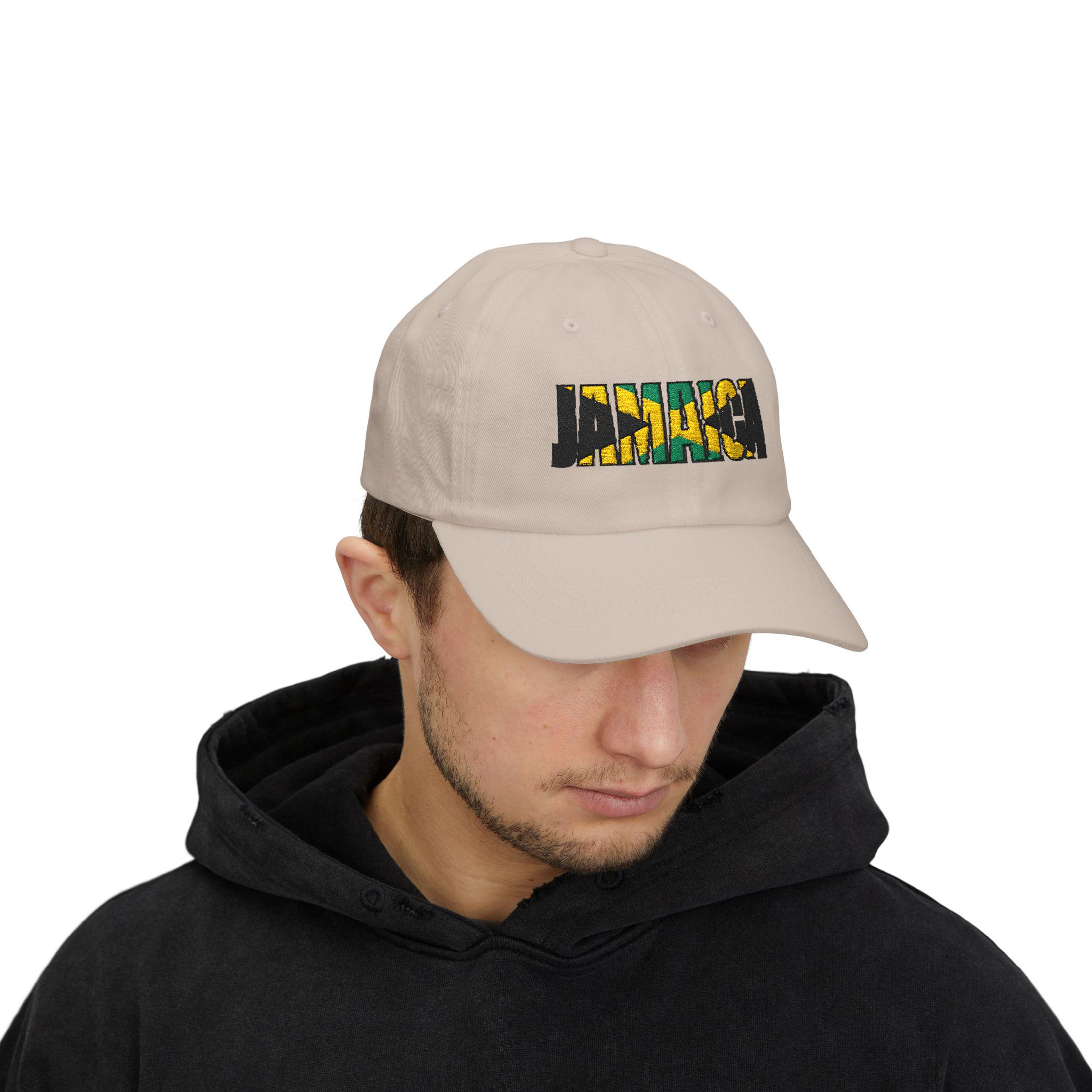 Jamaica Flag Embroidered Baseball Dad Cap. Minimalist Beige Island Pride Hat, product view 13
