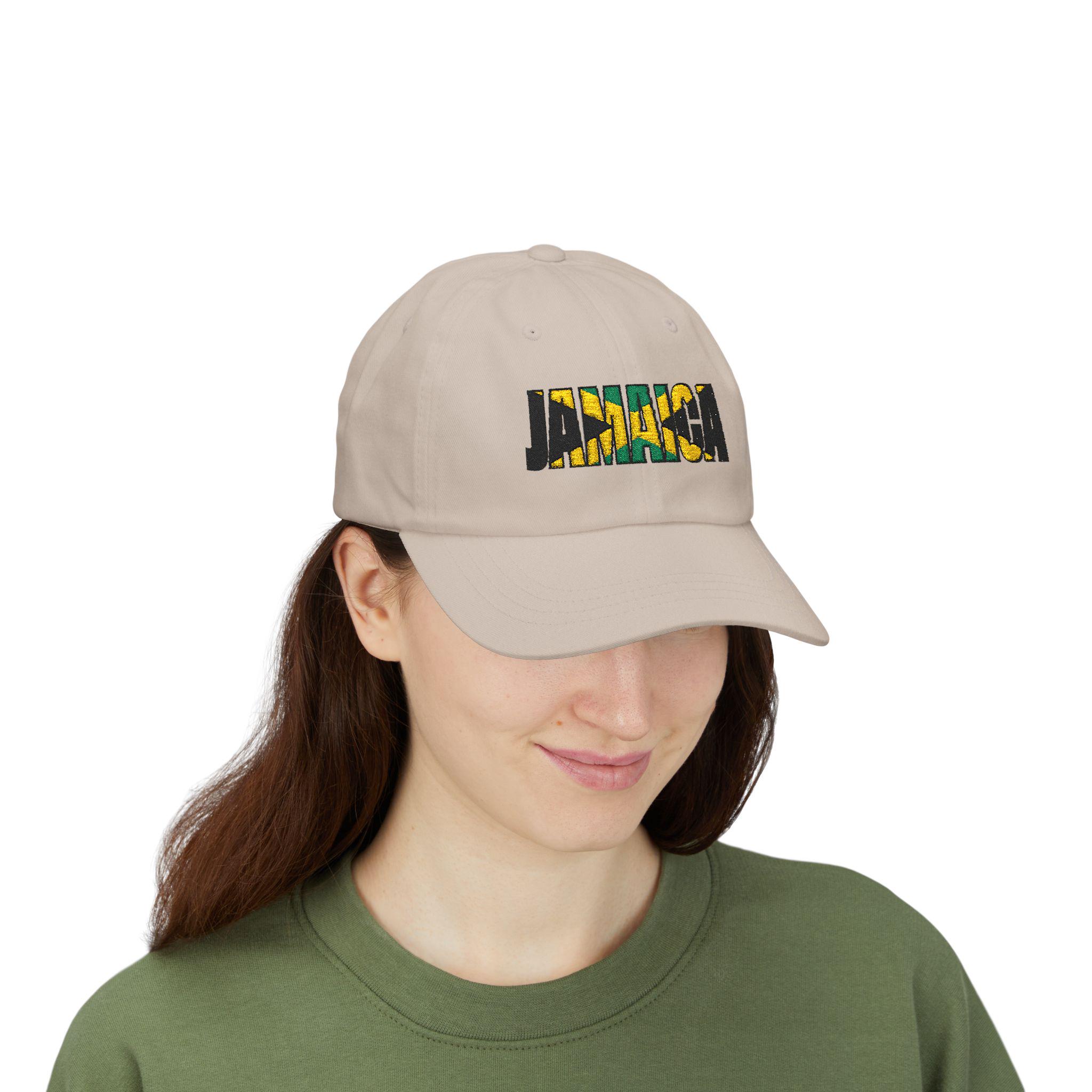 Jamaica Flag Embroidered Baseball Dad Cap. Minimalist Beige Island Pride Hat, product view 15