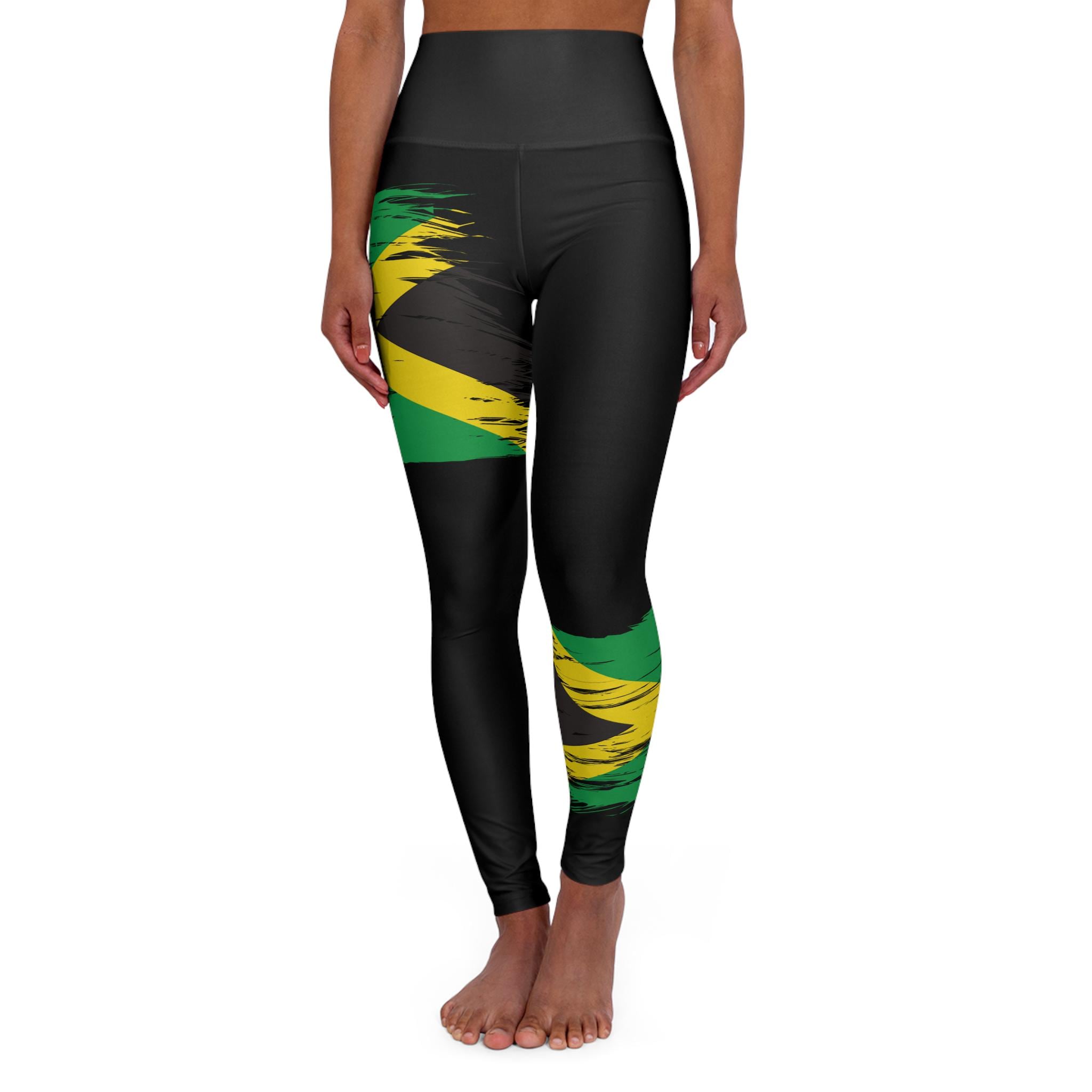 High Waisted Jamaica Flag Yoga Leggings, Caribbean Workout Tights