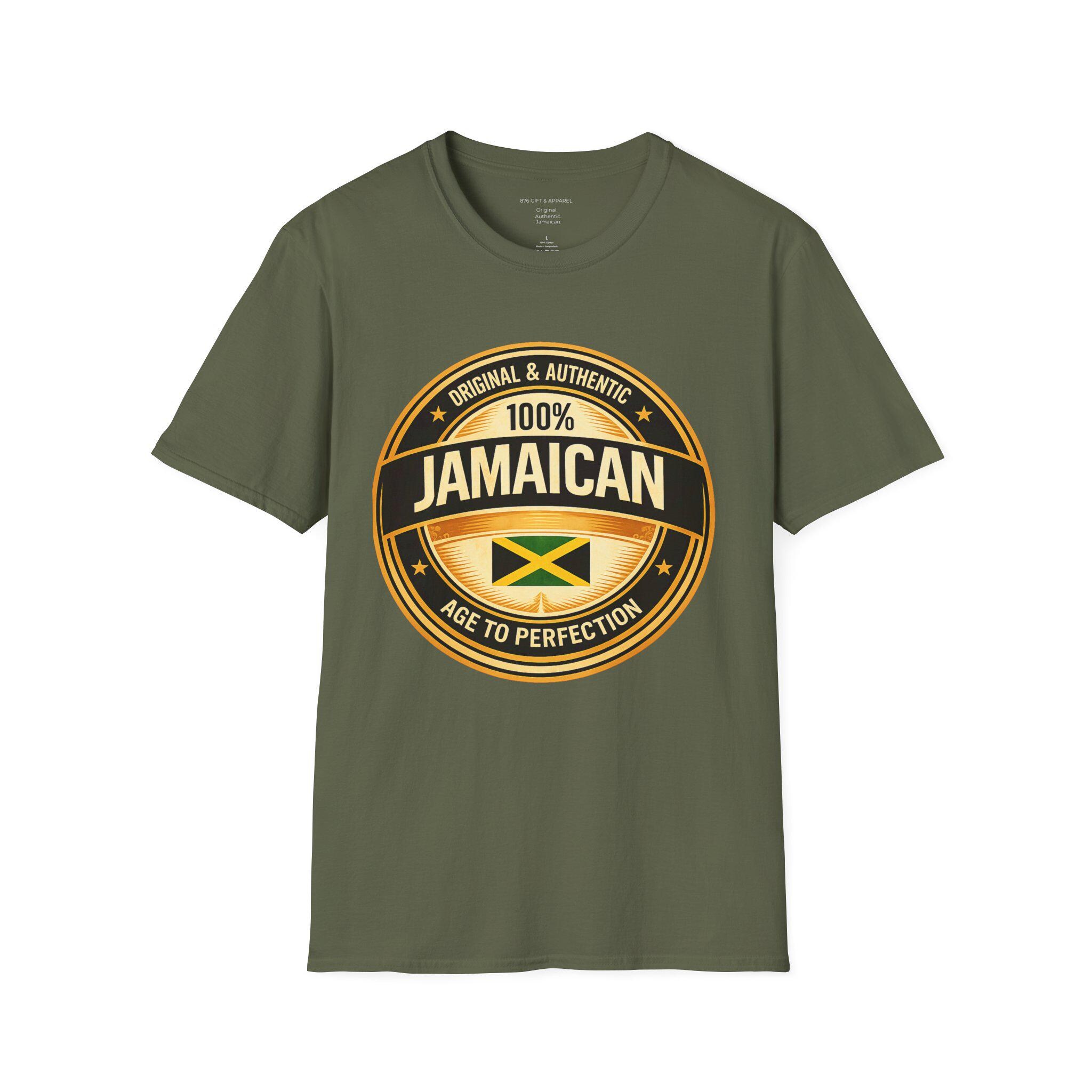 100% Jamaican Flag Emblem T-Shirt, Vintage Caribbean Pride Apparel, product view 3