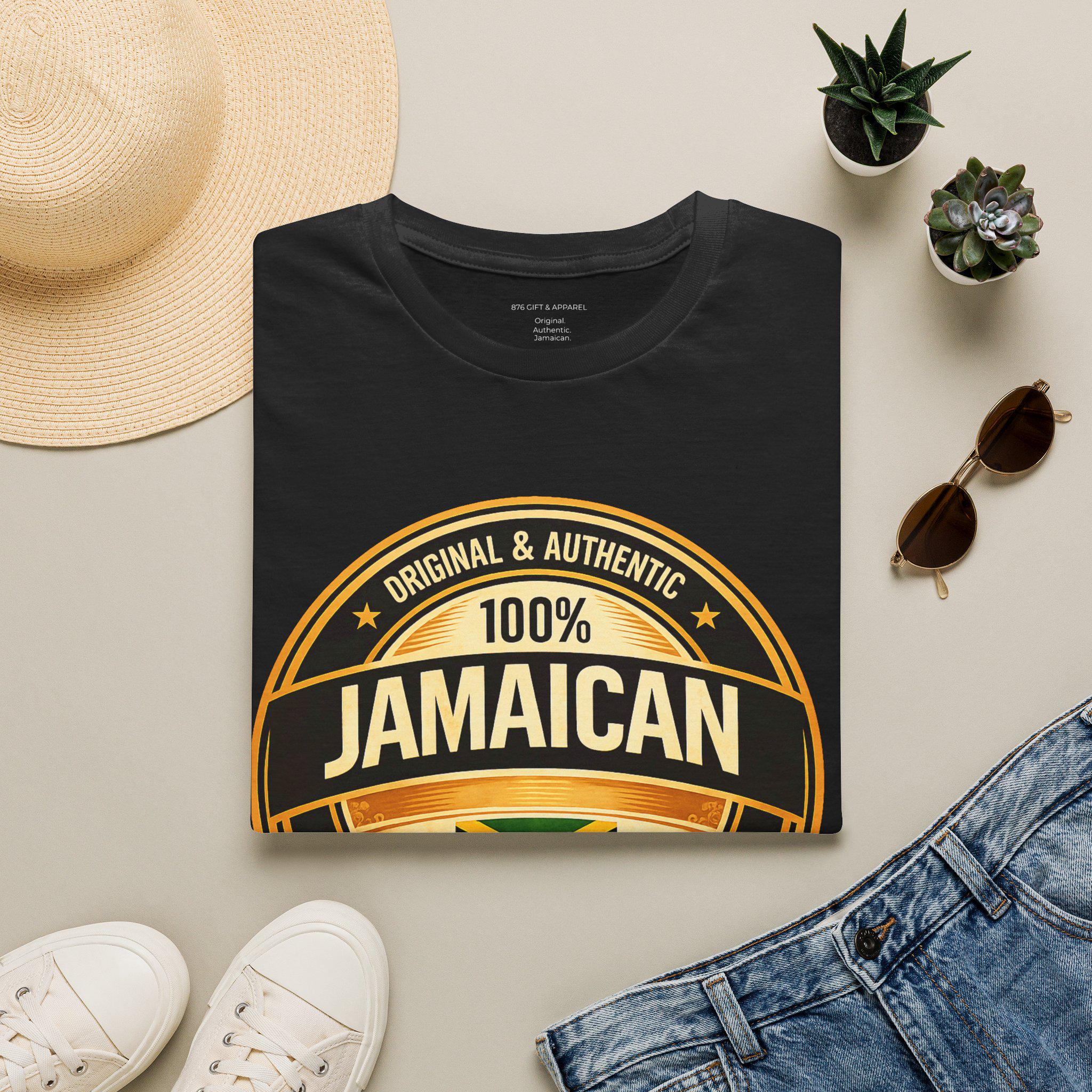 100% Jamaican Flag Emblem T-Shirt, Vintage Caribbean Pride Apparel, product view 9