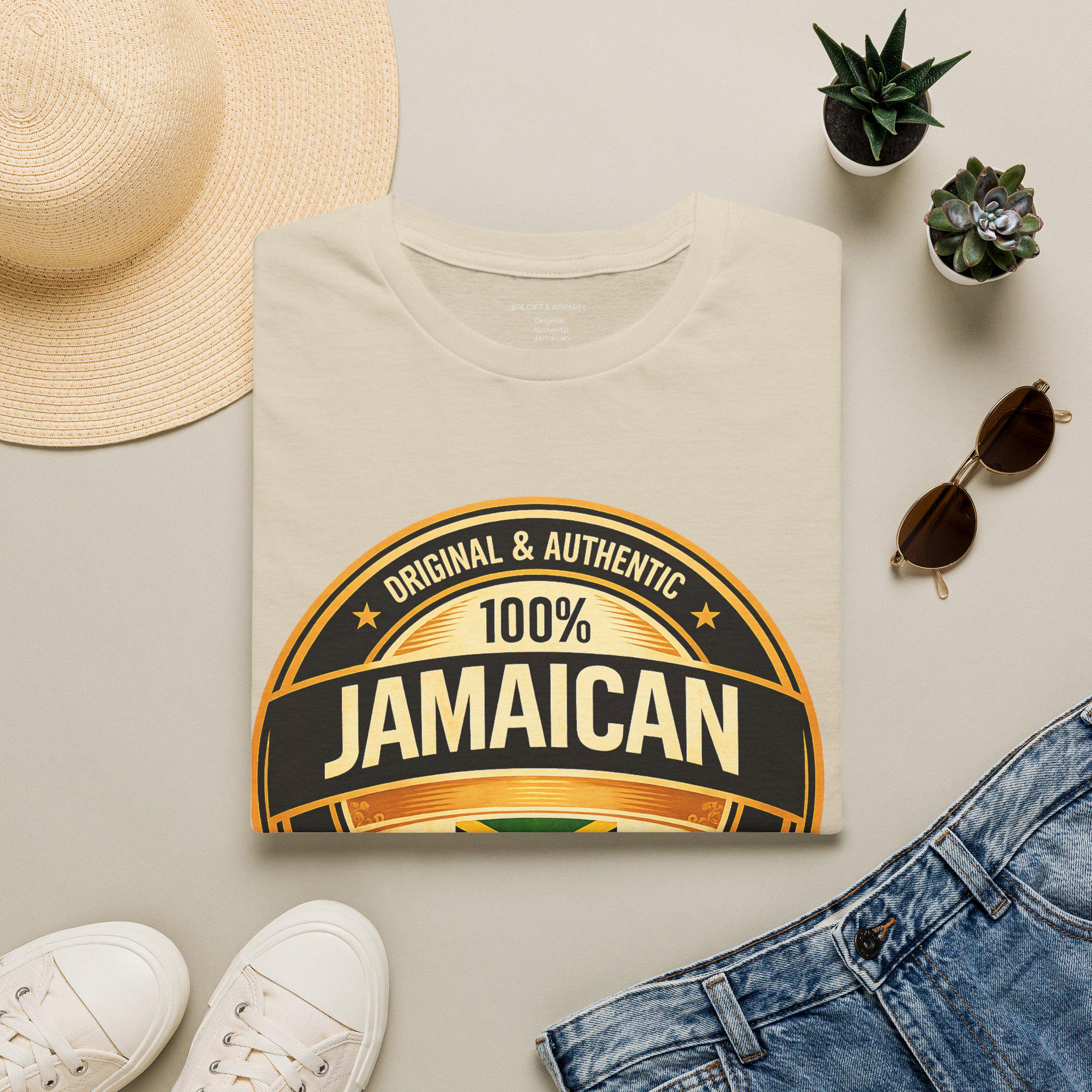 100% Jamaican Flag Emblem T-Shirt, Vintage Caribbean Pride Apparel, product view 10