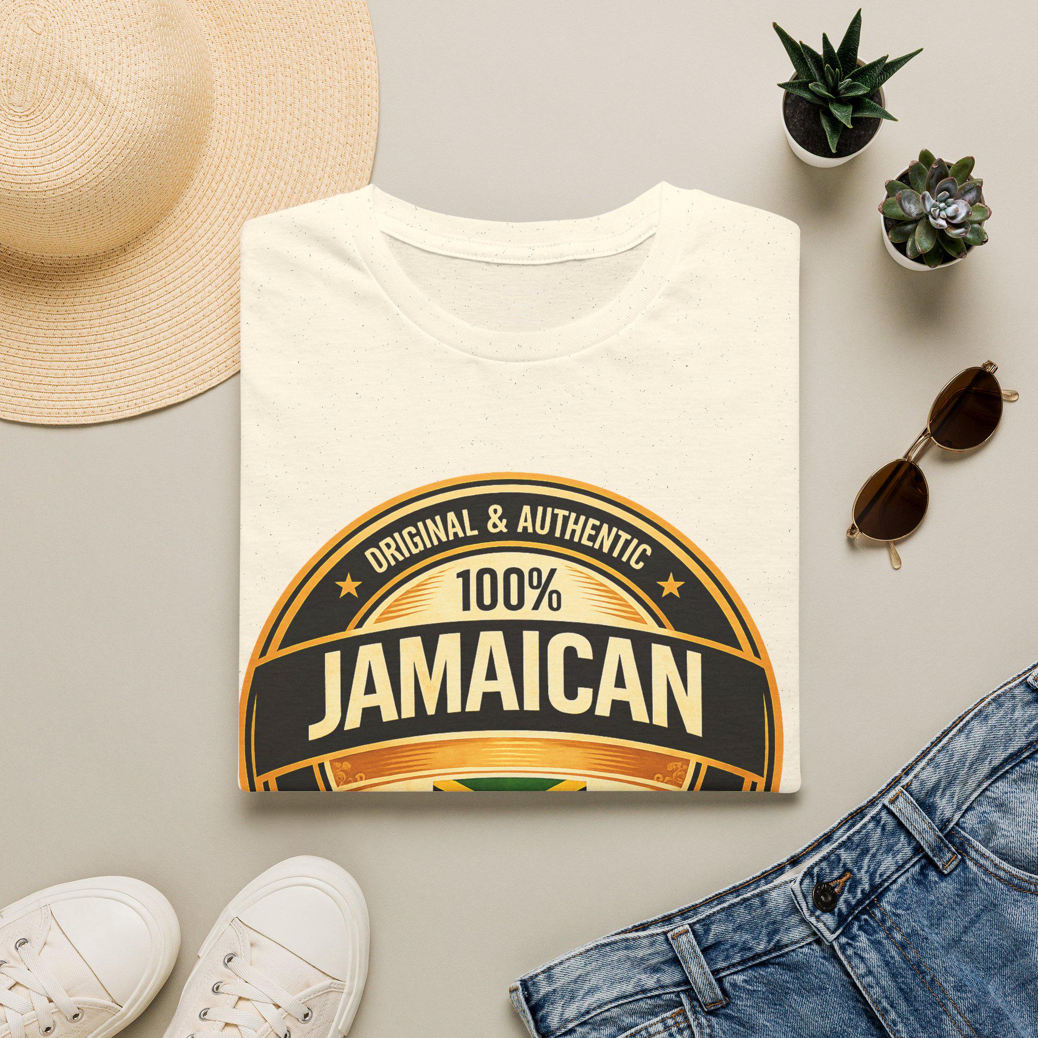 100% Jamaican Flag Emblem T-Shirt, Vintage Caribbean Pride Apparel, product view 12