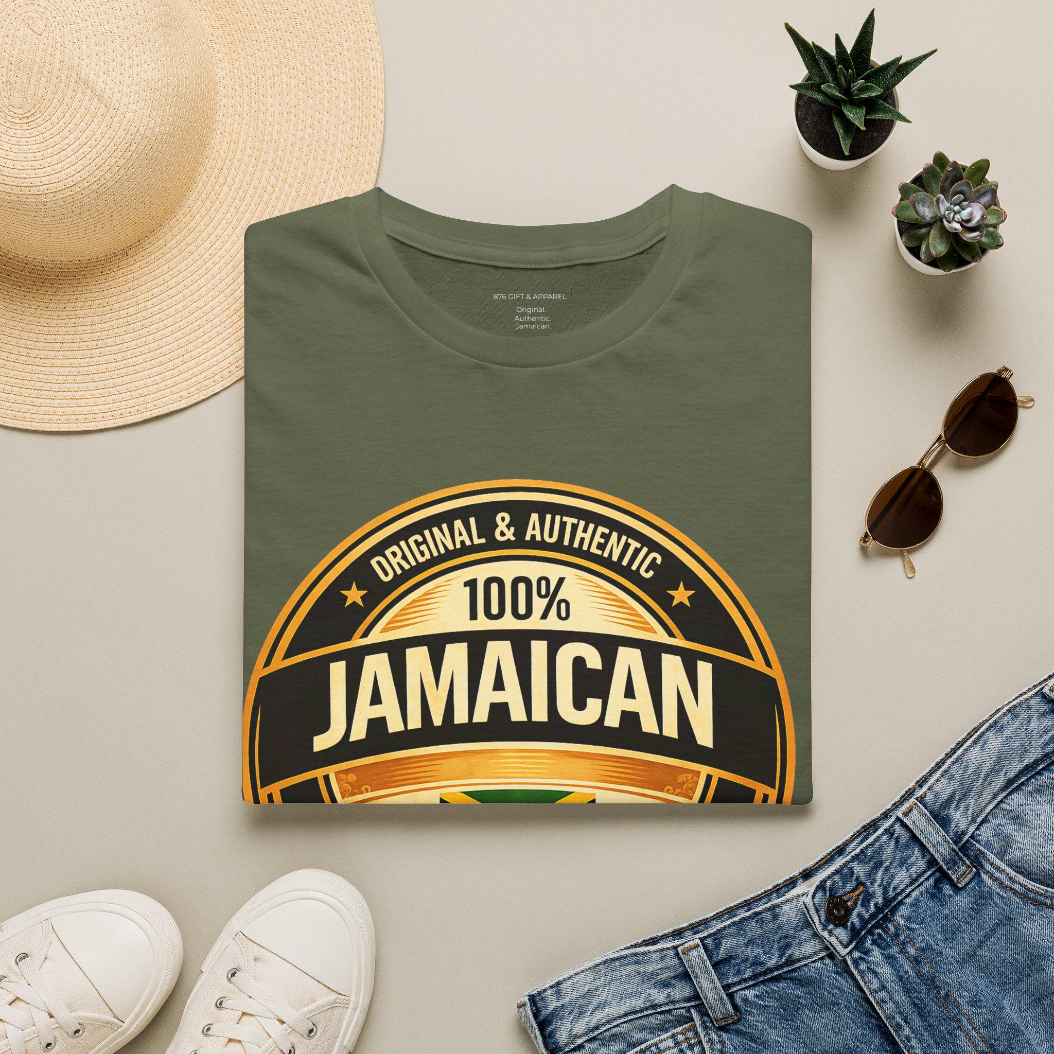 100% Jamaican Flag Emblem T-Shirt, Vintage Caribbean Pride Apparel, product view 13