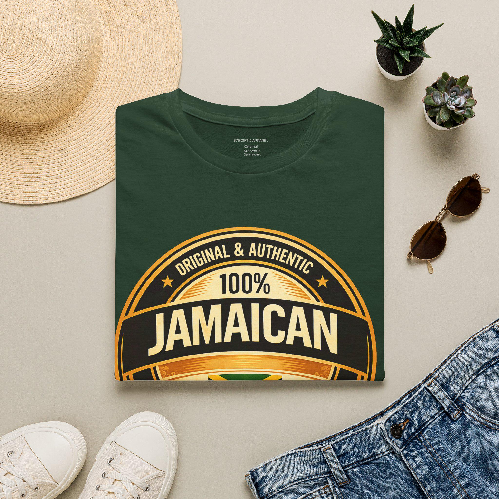 100% Jamaican Flag Emblem T-Shirt, Vintage Caribbean Pride Apparel, product view 14