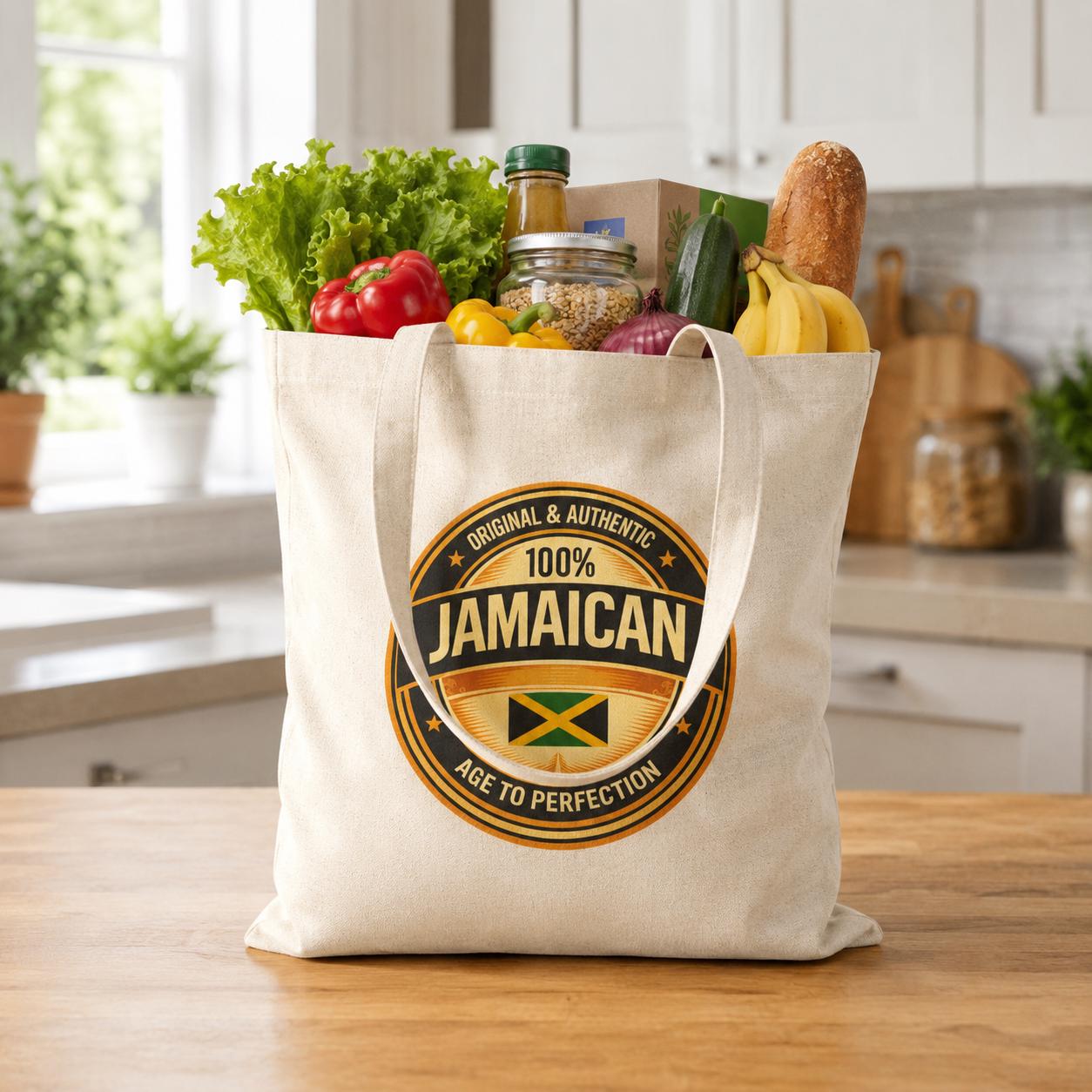 Jamaican Flag Canvas Tote Bag, 100% Cotton Heritage Carryall, product view 2