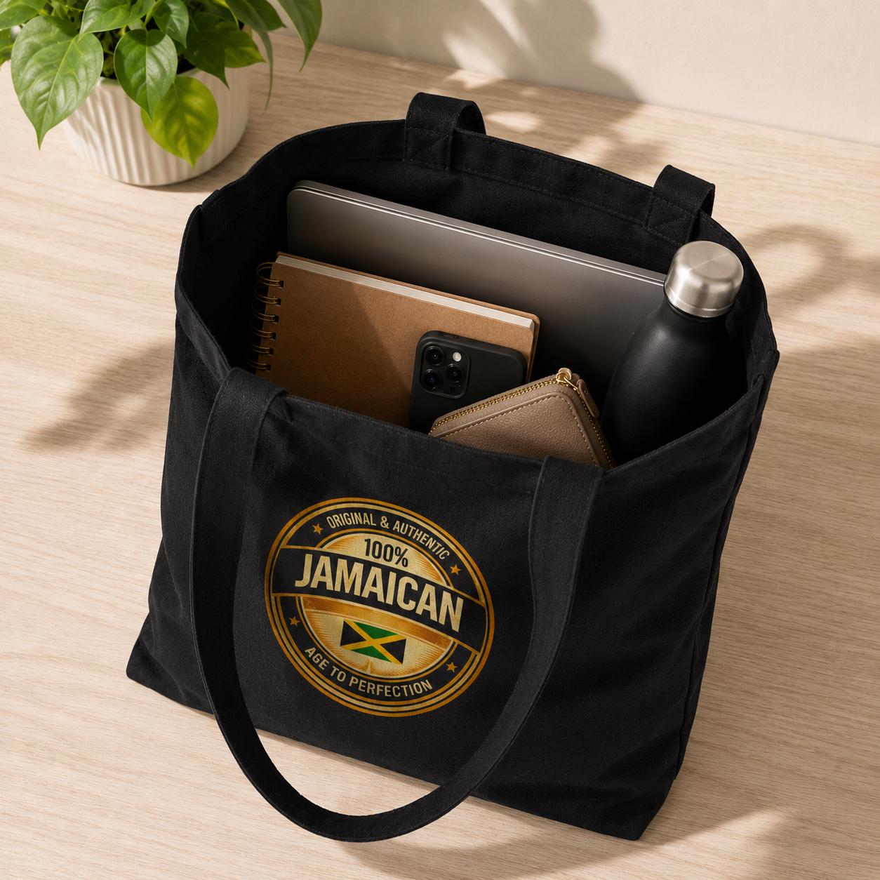 Jamaican Flag Canvas Tote Bag, 100% Cotton Heritage Carryall, product view 4