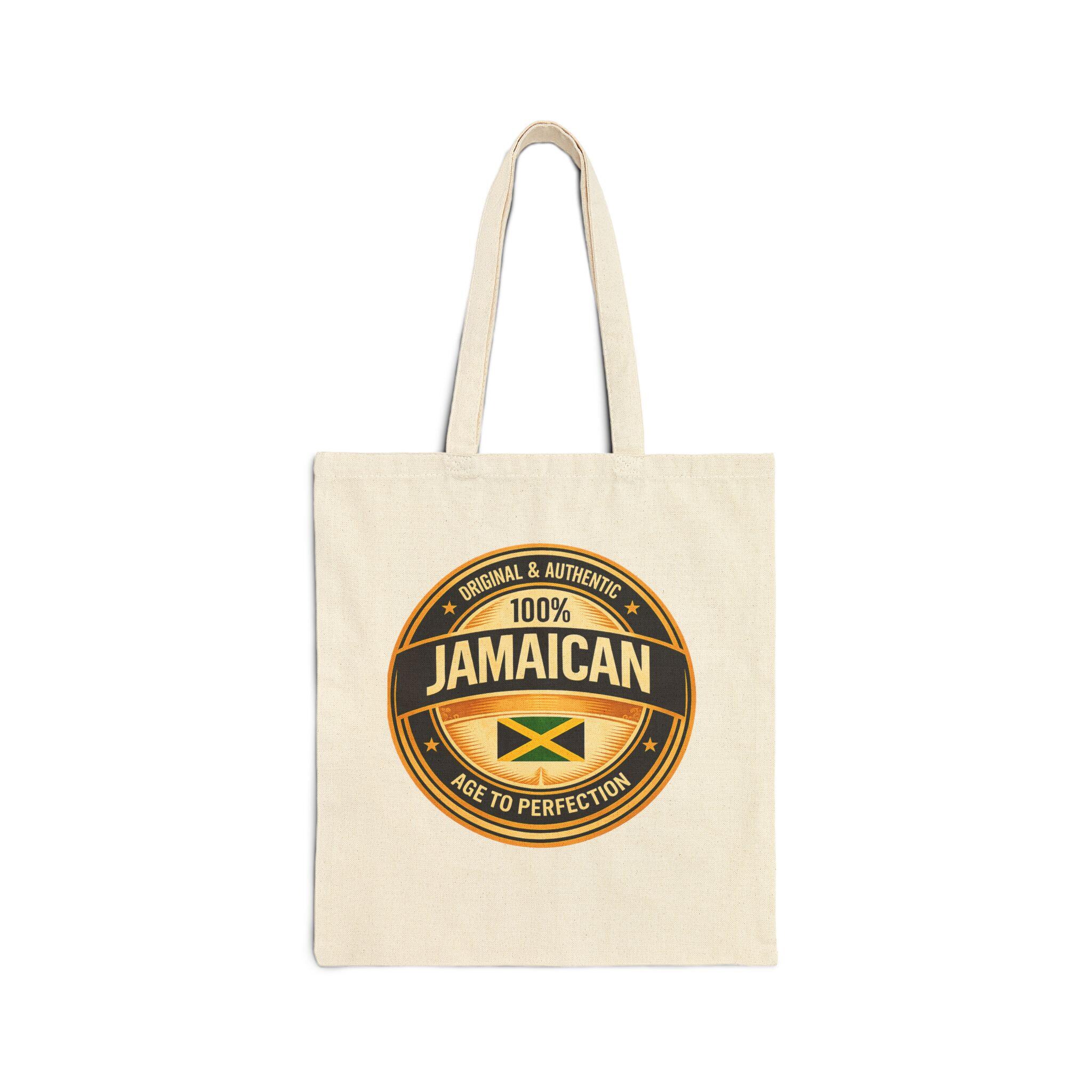 Jamaican Flag Canvas Tote Bag, 100% Cotton Heritage Carryall, product view 5