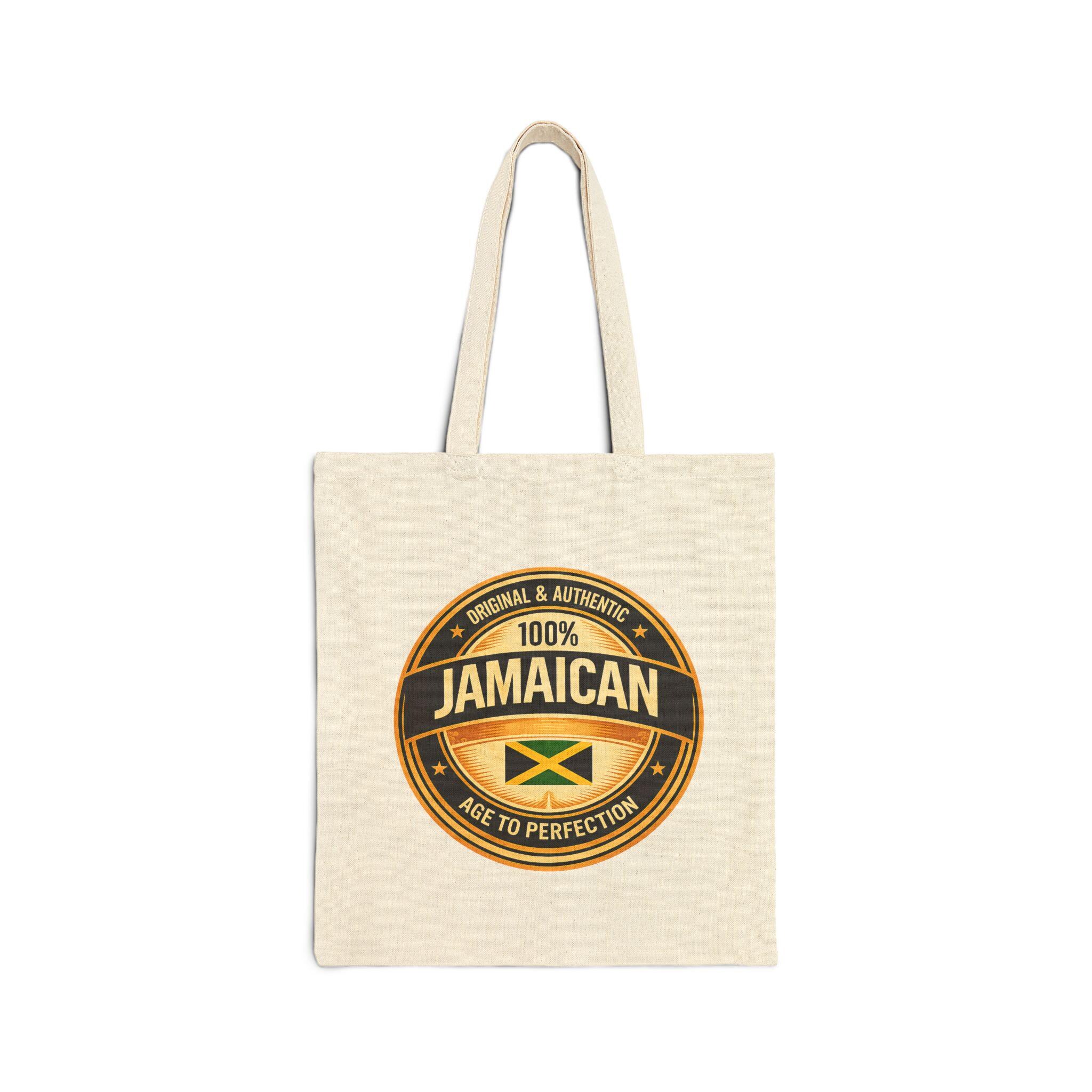 Jamaican Flag Canvas Tote Bag, 100% Cotton Heritage Carryall, product view 6