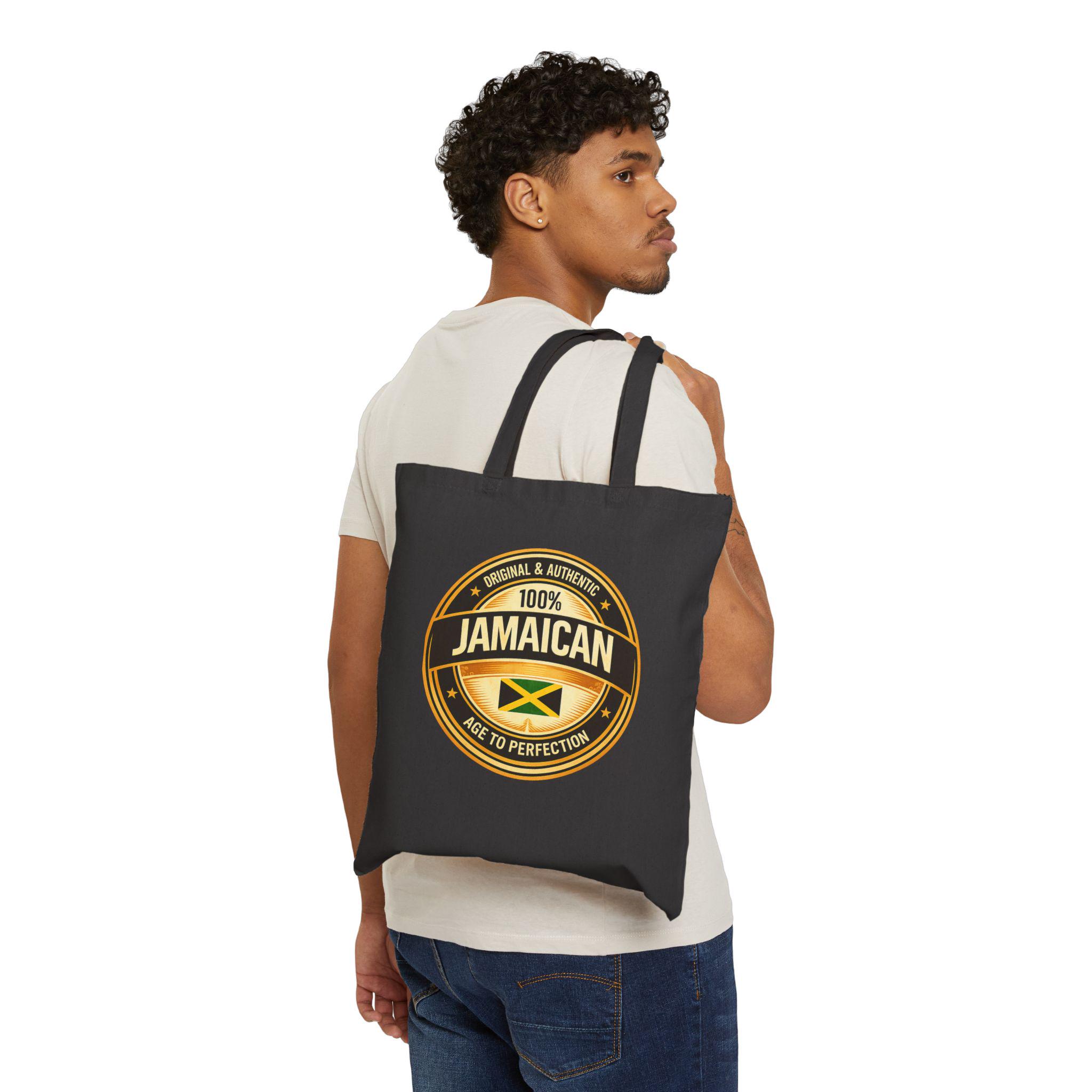 Jamaican Flag Canvas Tote Bag, 100% Cotton Heritage Carryall, product view 8