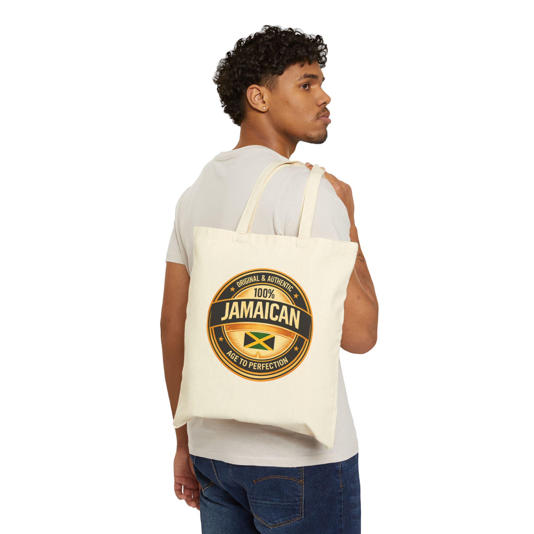 Jamaican Flag Canvas Tote Bag, 100% Cotton Heritage Carryall, product view 9