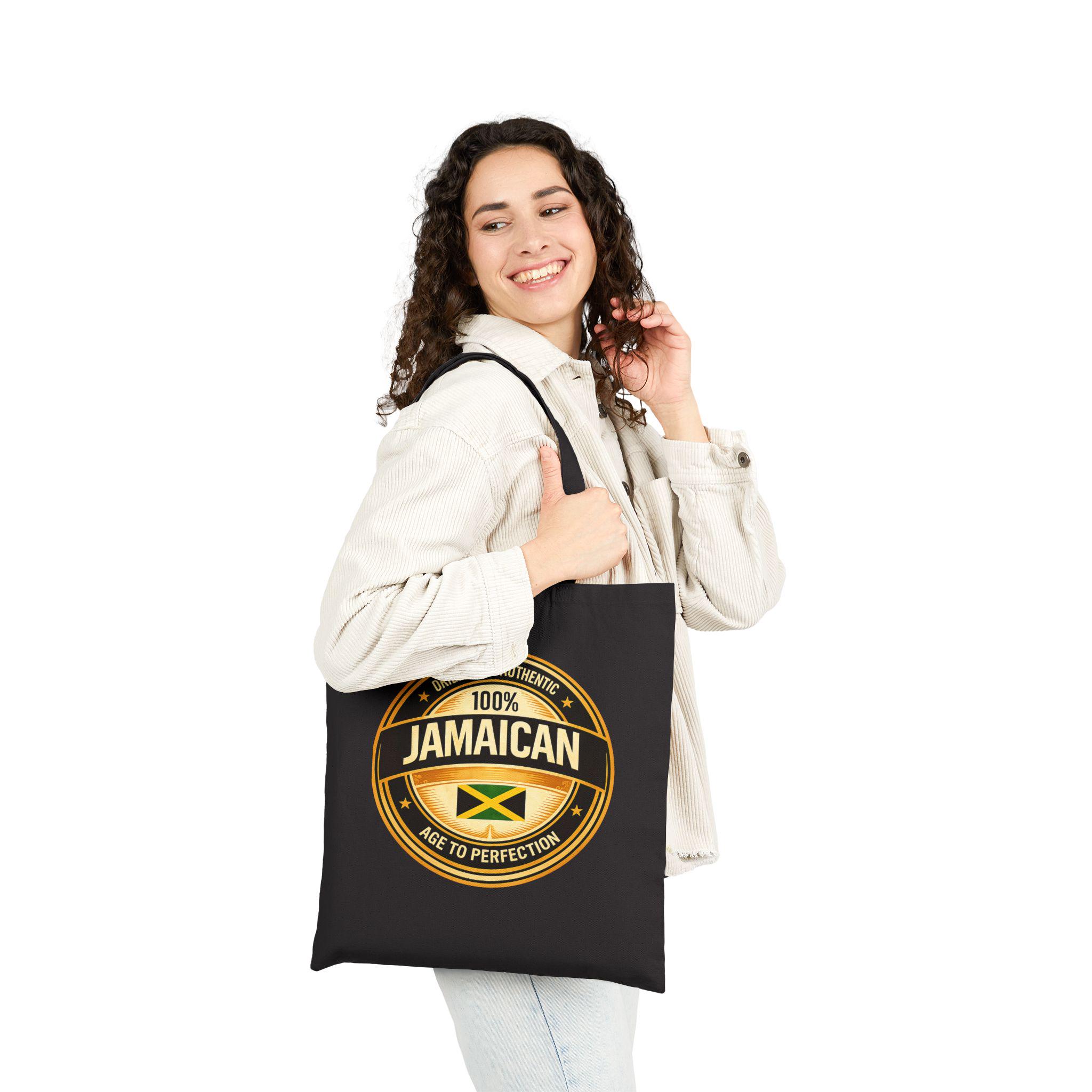 Jamaican Flag Canvas Tote Bag, 100% Cotton Heritage Carryall, product view 12