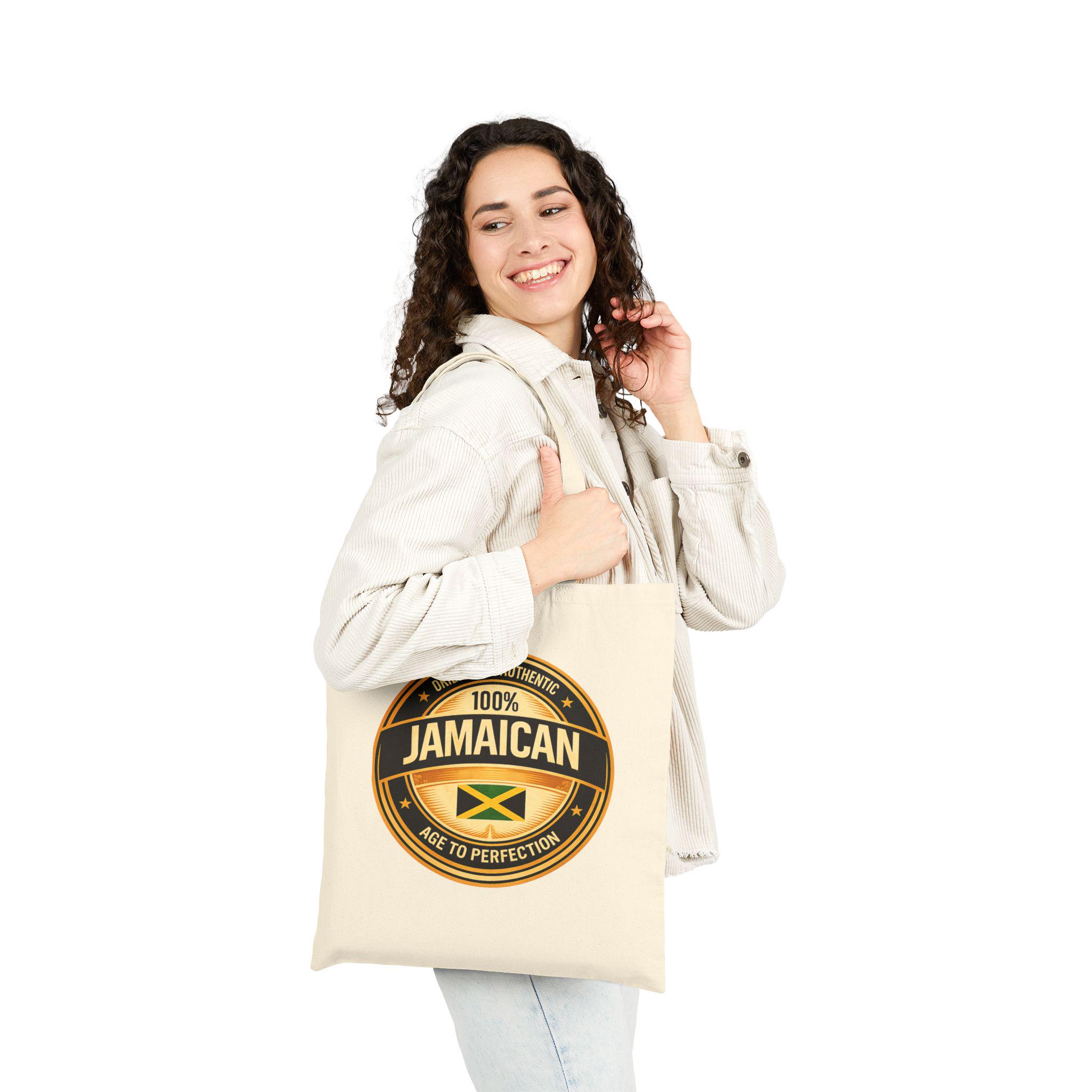 Jamaican Flag Canvas Tote Bag, 100% Cotton Heritage Carryall, product view 13