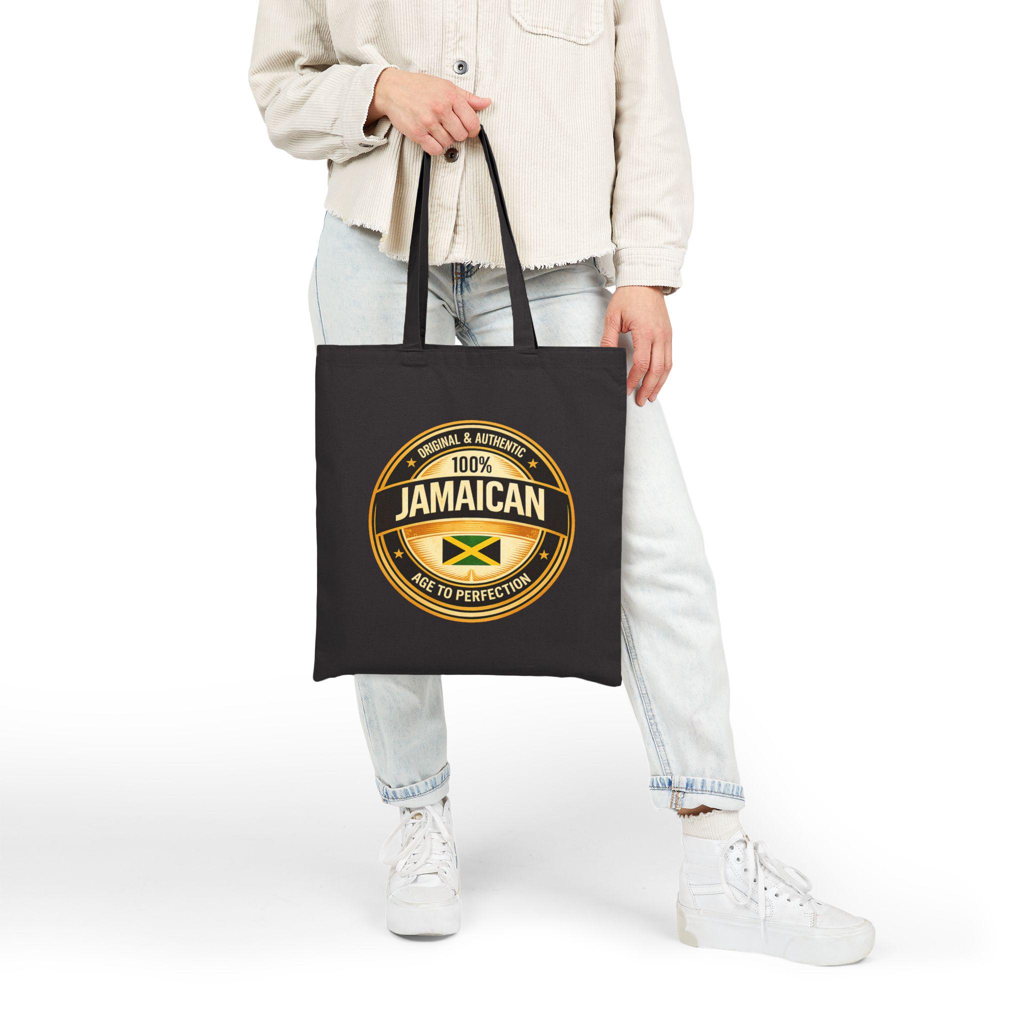 Jamaican Flag Canvas Tote Bag, 100% Cotton Heritage Carryall, product view 14