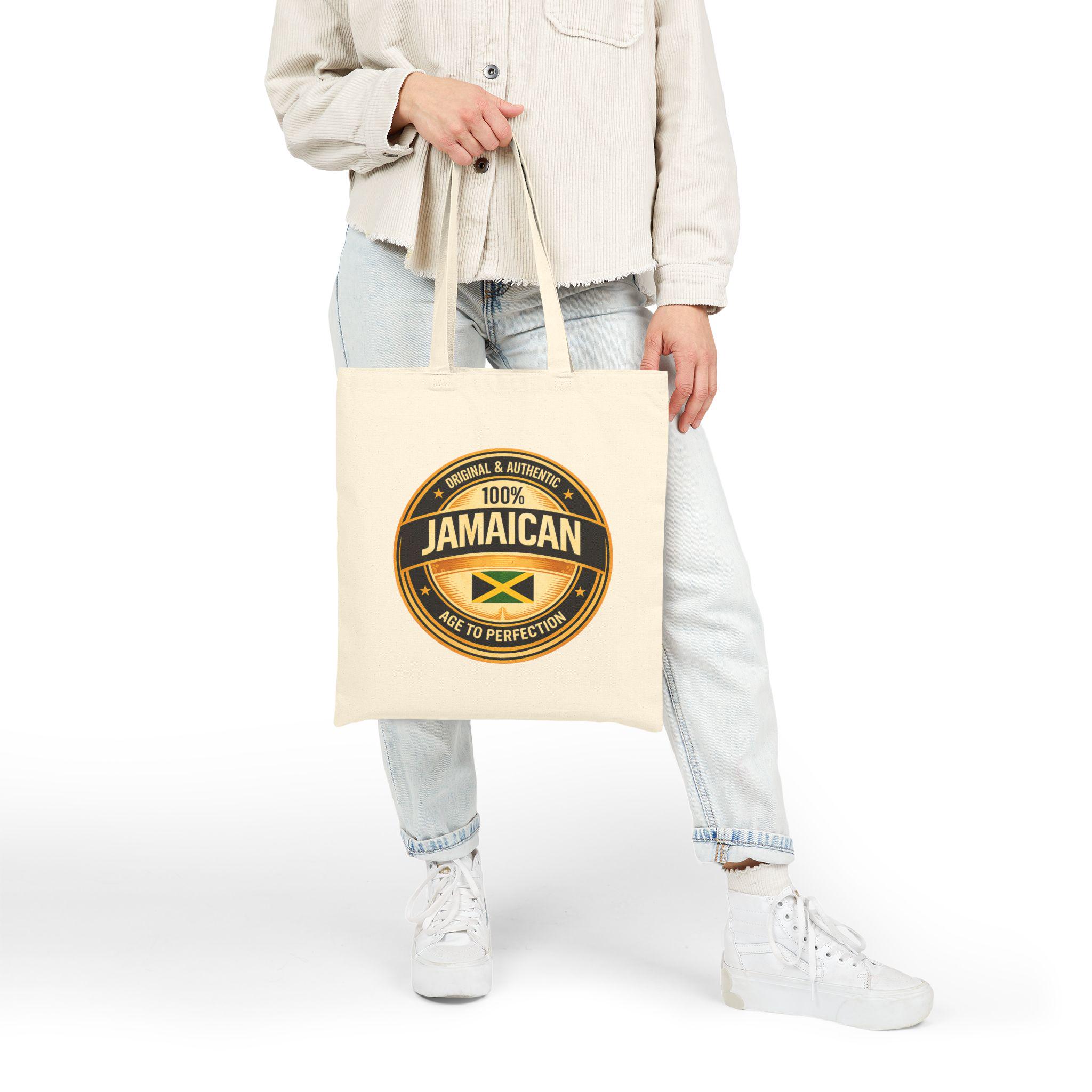Jamaican Flag Canvas Tote Bag, 100% Cotton Heritage Carryall, product view 15
