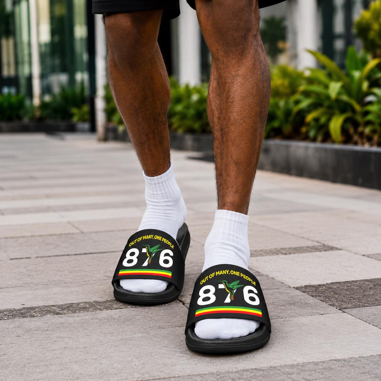 Jamaican Flag Slides, 876 Area Code Beach Pool Sandals, Removable Straps, product view 4