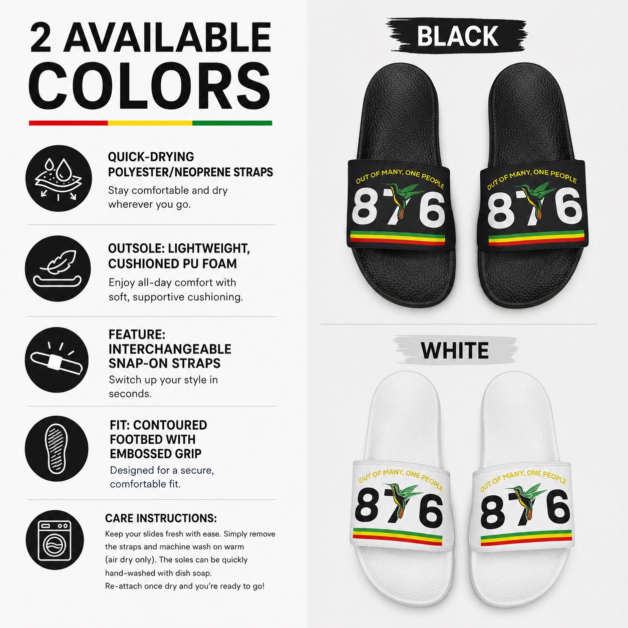 Jamaican Flag Slides, 876 Area Code Beach Pool Sandals, Removable Straps, product view 5
