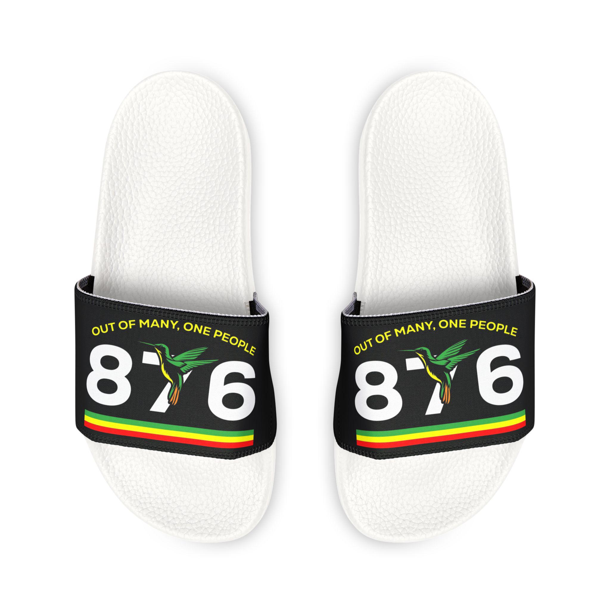 Jamaican Flag Slides, 876 Area Code Beach Pool Sandals, Removable Straps, product view 6