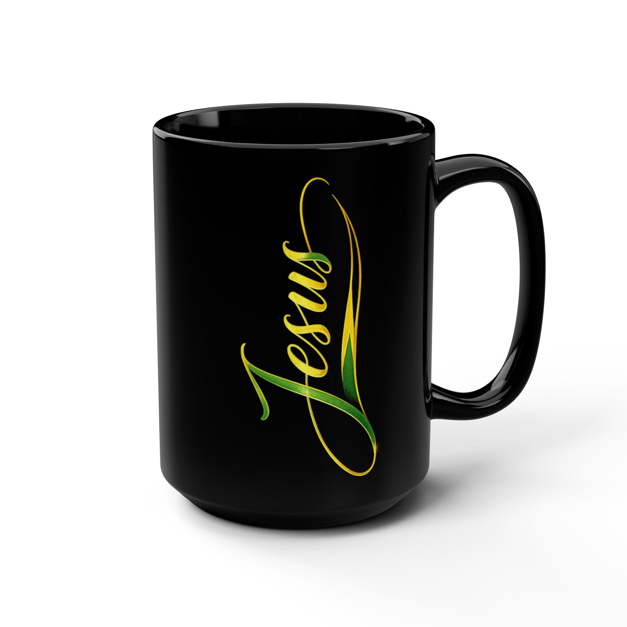 Jesus Christian Black Ceramic Coffee Mug Elegant Script Faith Religious Gift 15oz., product view 6