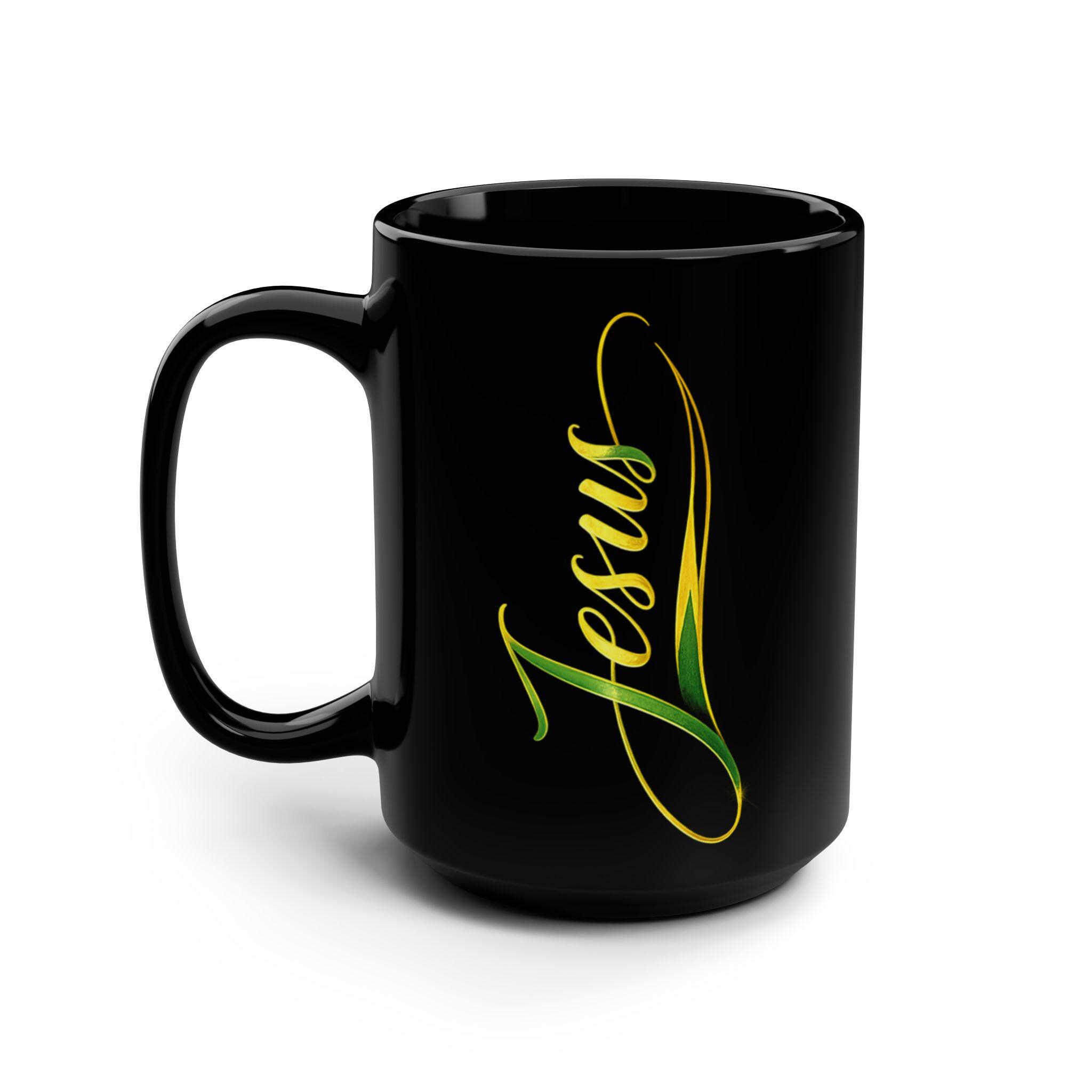 Jesus Christian Black Ceramic Coffee Mug Elegant Script Faith Religious Gift 15oz., product view 9