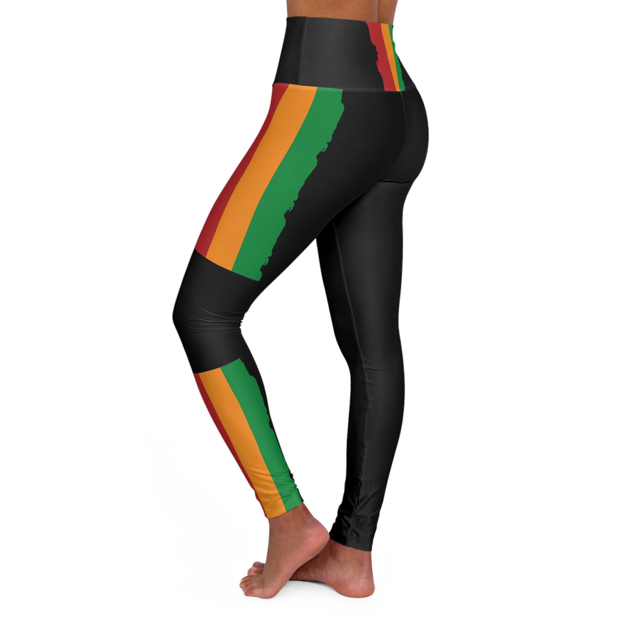 Rasta Stripe Leggings. High Waist Activewear. Bold Yoga Pants, product view 3