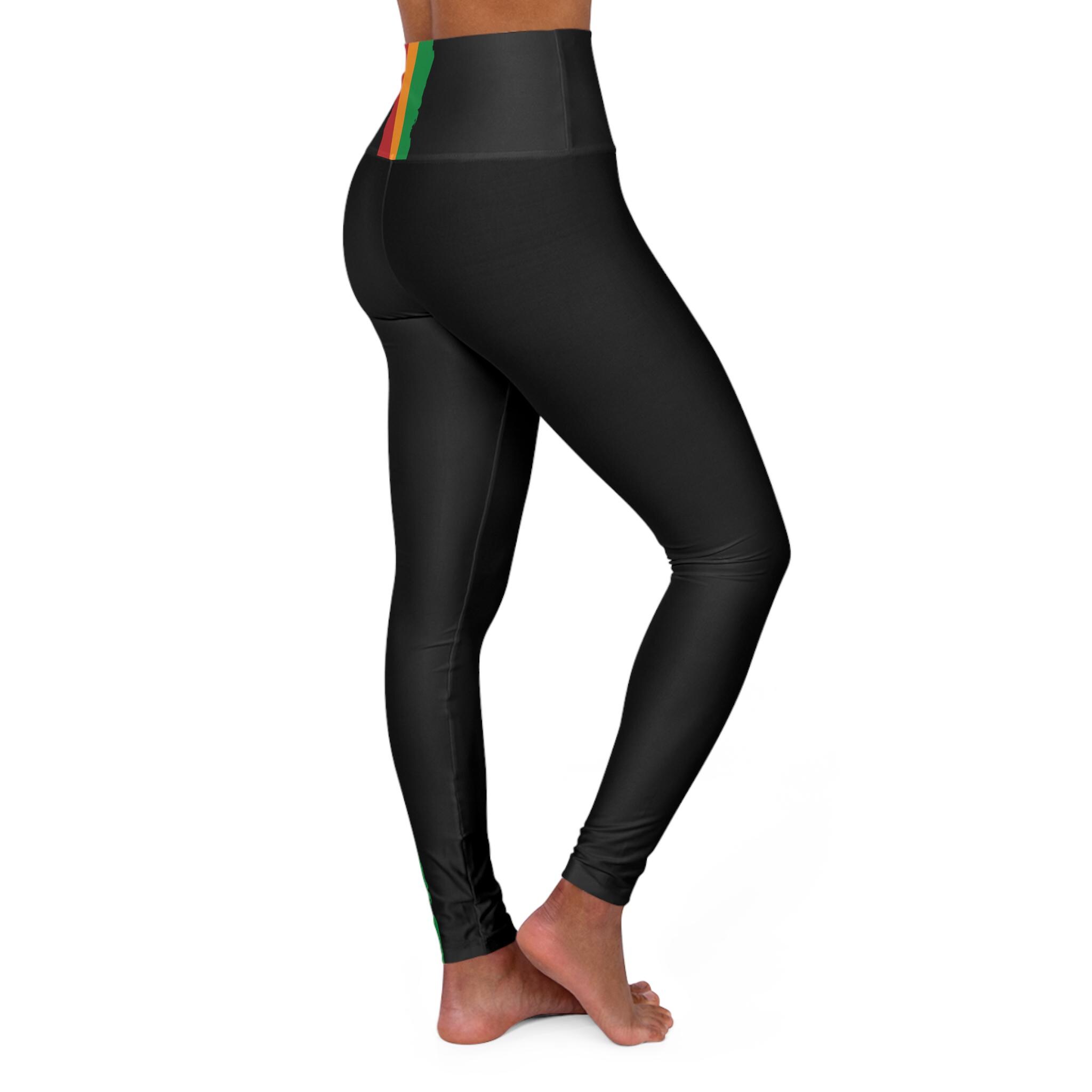 Rasta Stripe Leggings. High Waist Activewear. Bold Yoga Pants, product view 4