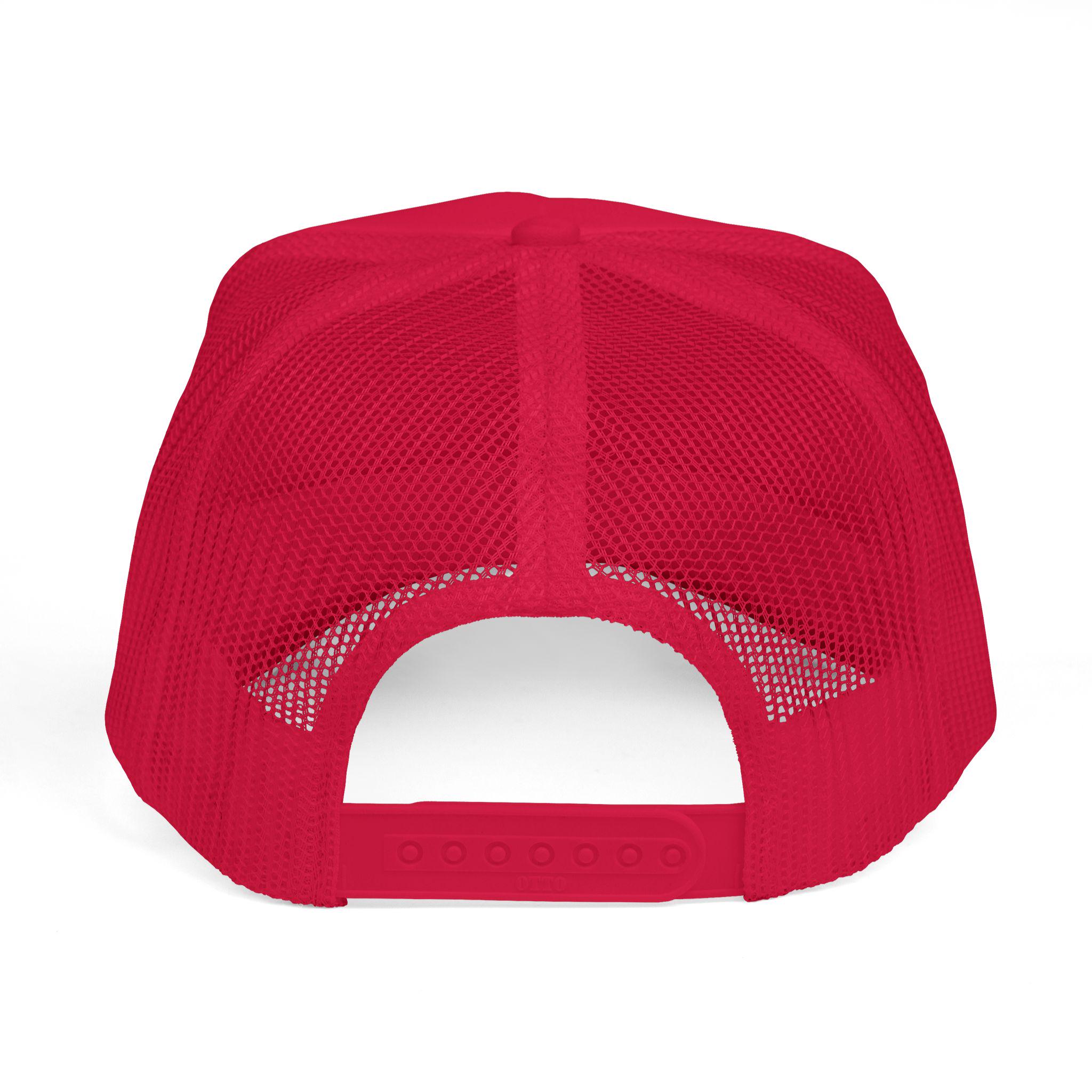 Jamaica Embroidered Trucker Hat. Red Island Vibe Snapback Mesh Cap with Rasta Color Text., product view 17