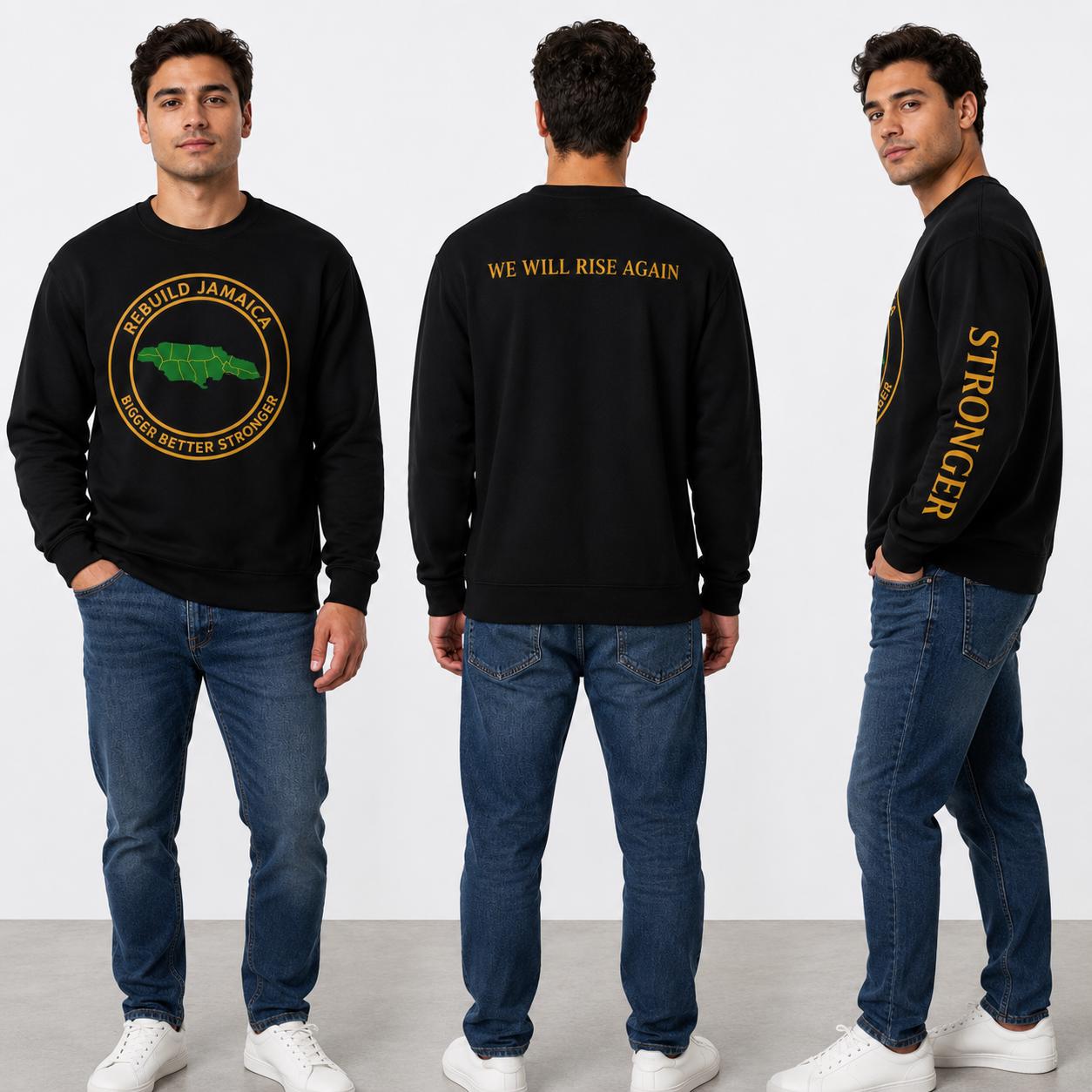 Rebuild Jamaica Cotton Crewneck Sweatshirt. We Will Rise Again. Resilience Design Unisex Pullover, product view 2