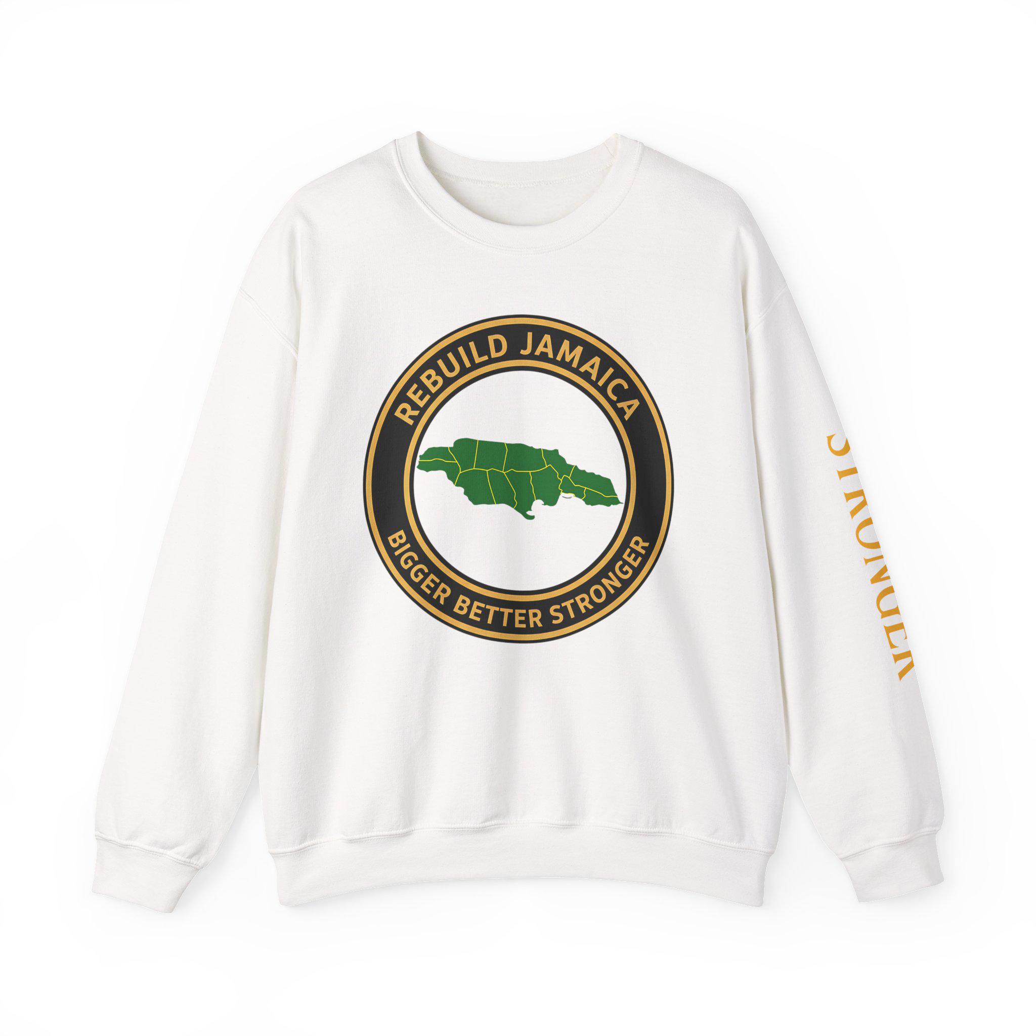 Rebuild Jamaica Cotton Crewneck Sweatshirt. We Will Rise Again. Resilience Design Unisex Pullover, product view 3