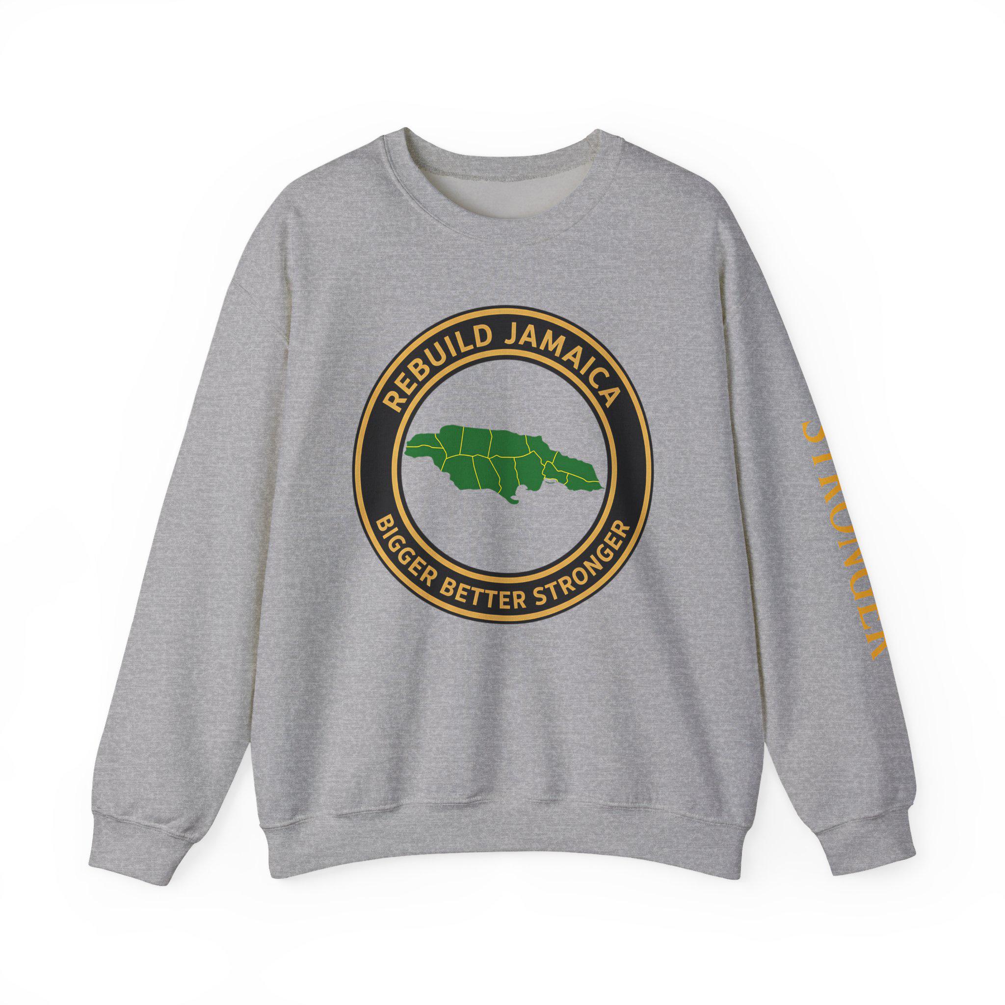 Rebuild Jamaica Cotton Crewneck Sweatshirt. We Will Rise Again. Resilience Design Unisex Pullover, product view 8
