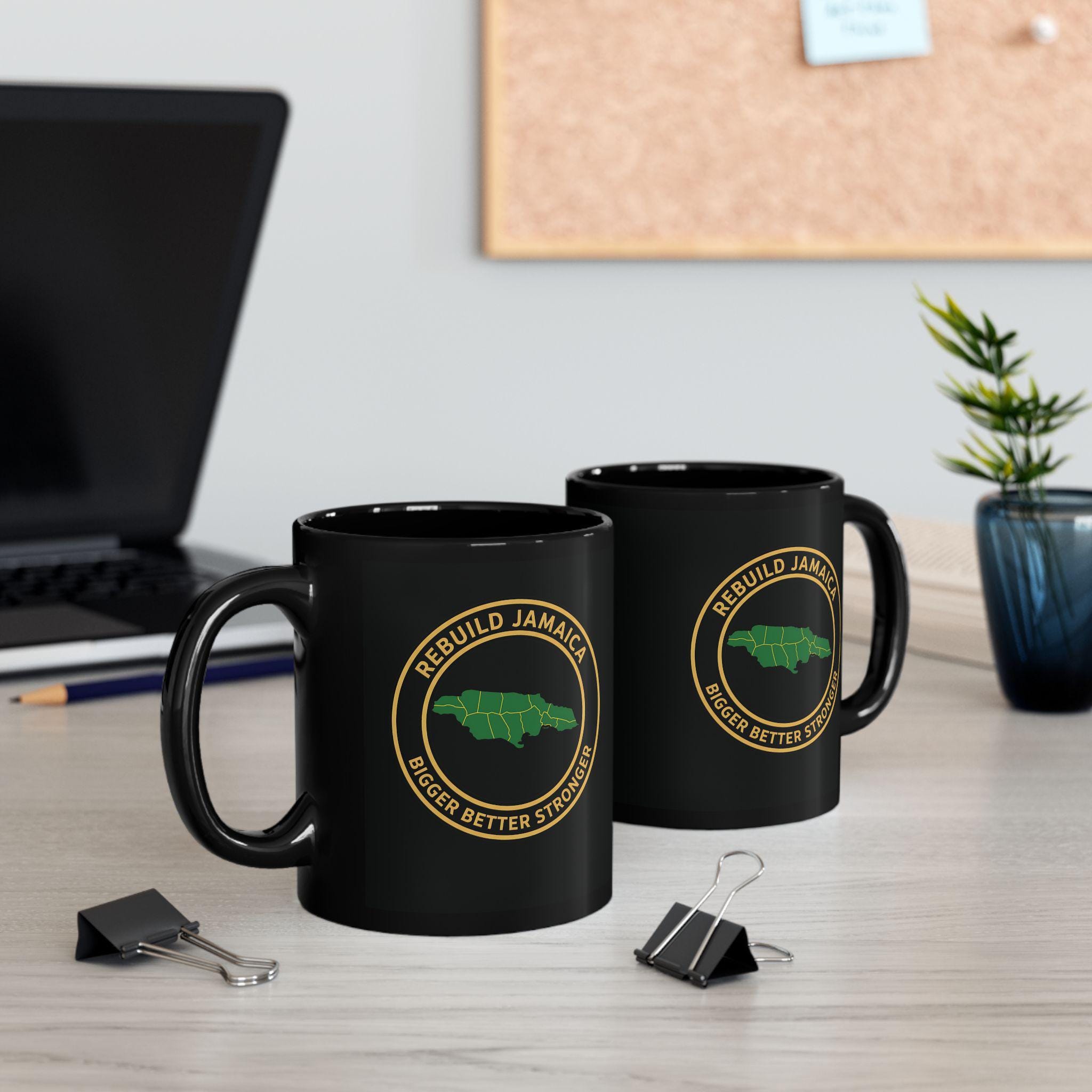 Rebuild Jamaica Coffee Mug - Bigger Better Stronger Jamaican Pride Black Ceramic Cup, 11 & 15oz Island Souvenir Heritage Gift
