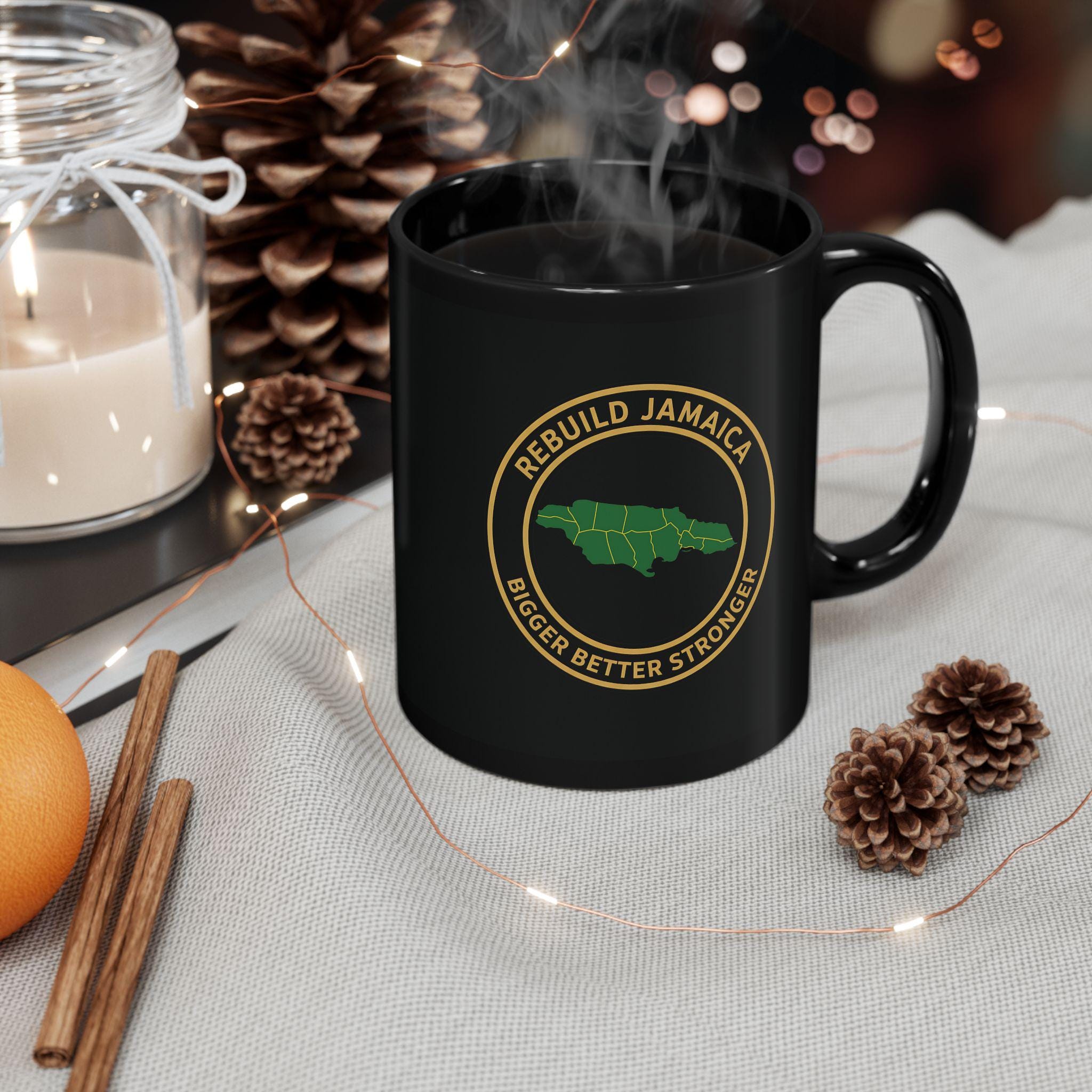 Rebuild Jamaica Coffee Mug - Bigger Better Stronger Jamaican Pride Black Ceramic Cup, 11 & 15oz Island Souvenir Heritage Gift, product view 7