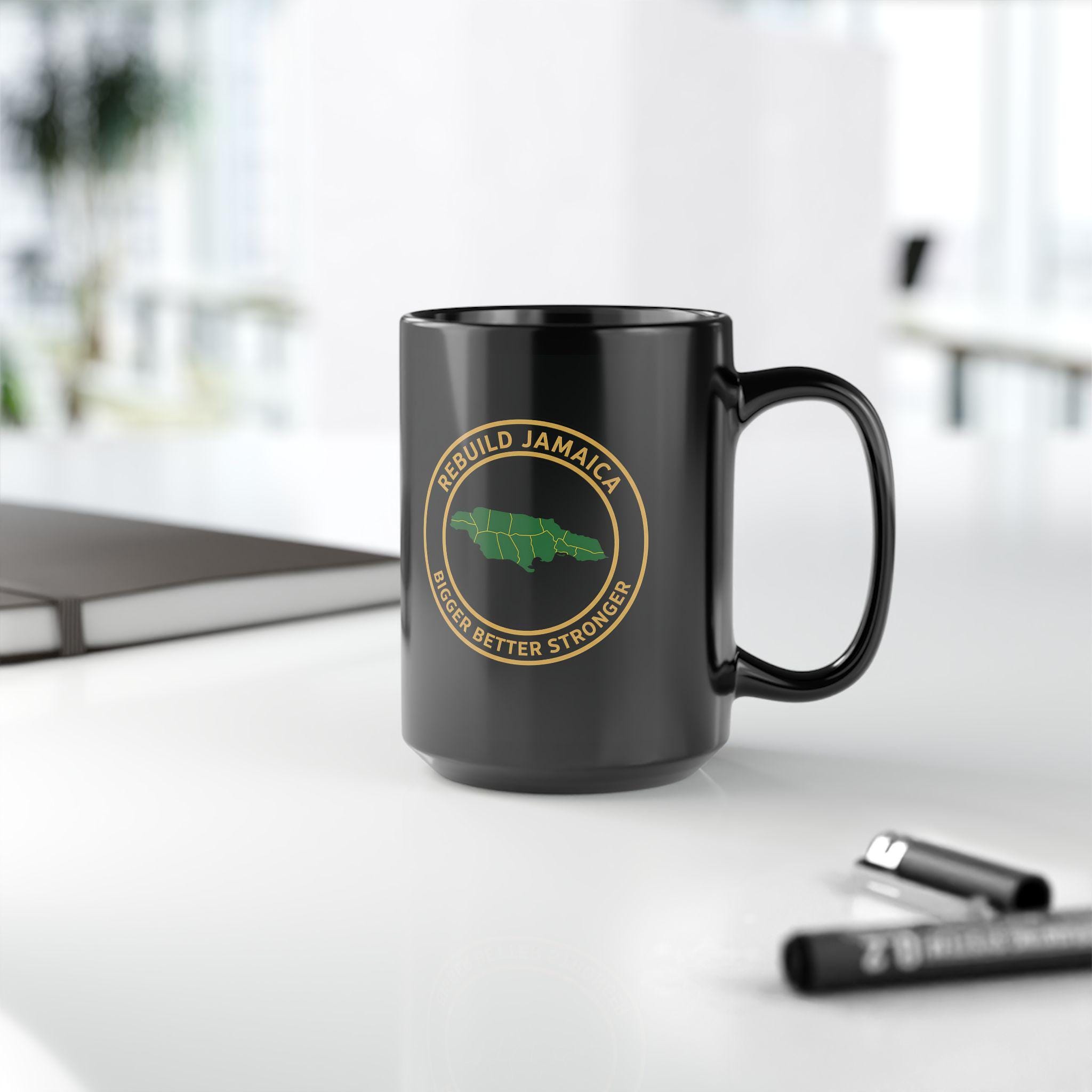Rebuild Jamaica Coffee Mug - Bigger Better Stronger Jamaican Pride Black Ceramic Cup, 11 & 15oz Island Souvenir Heritage Gift, product view 17