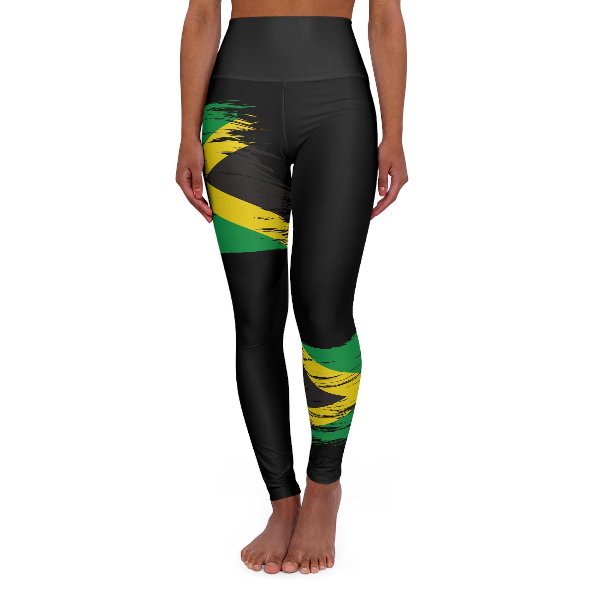 High Waisted Jamaica Flag Yoga Leggings, Caribbean Workout Tights