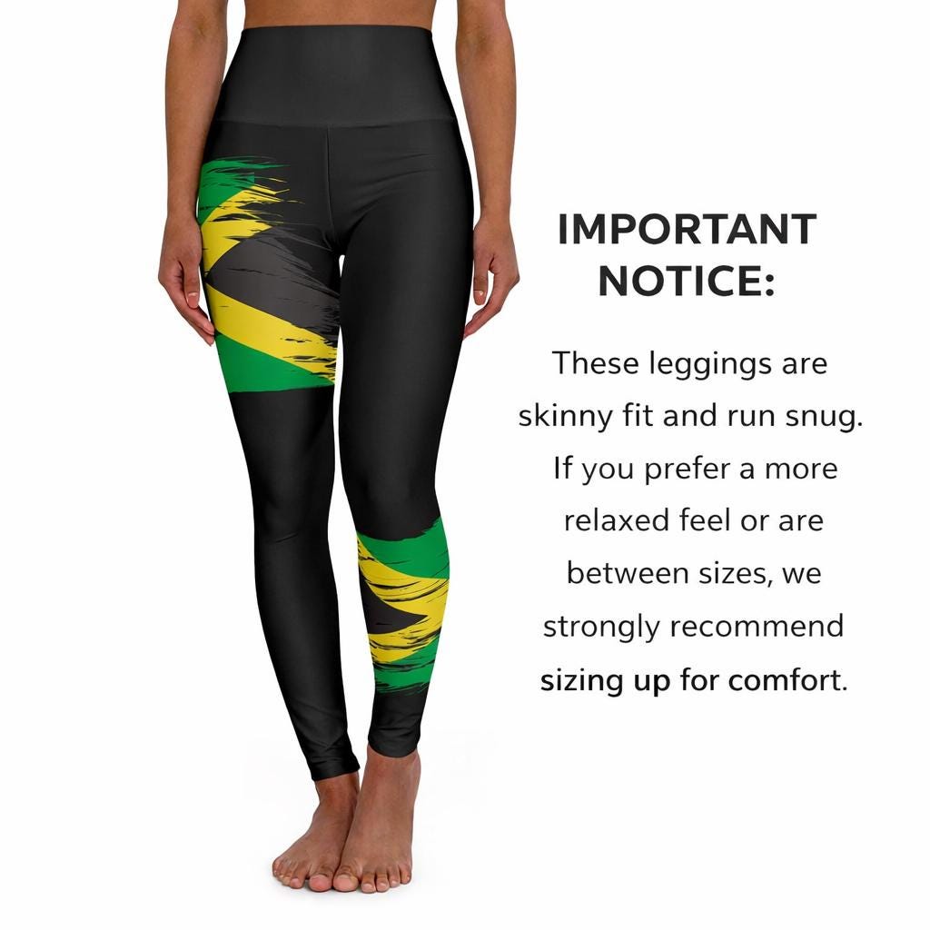 High Waisted Jamaica Flag Yoga Leggings, Caribbean Workout Tights, product view 3