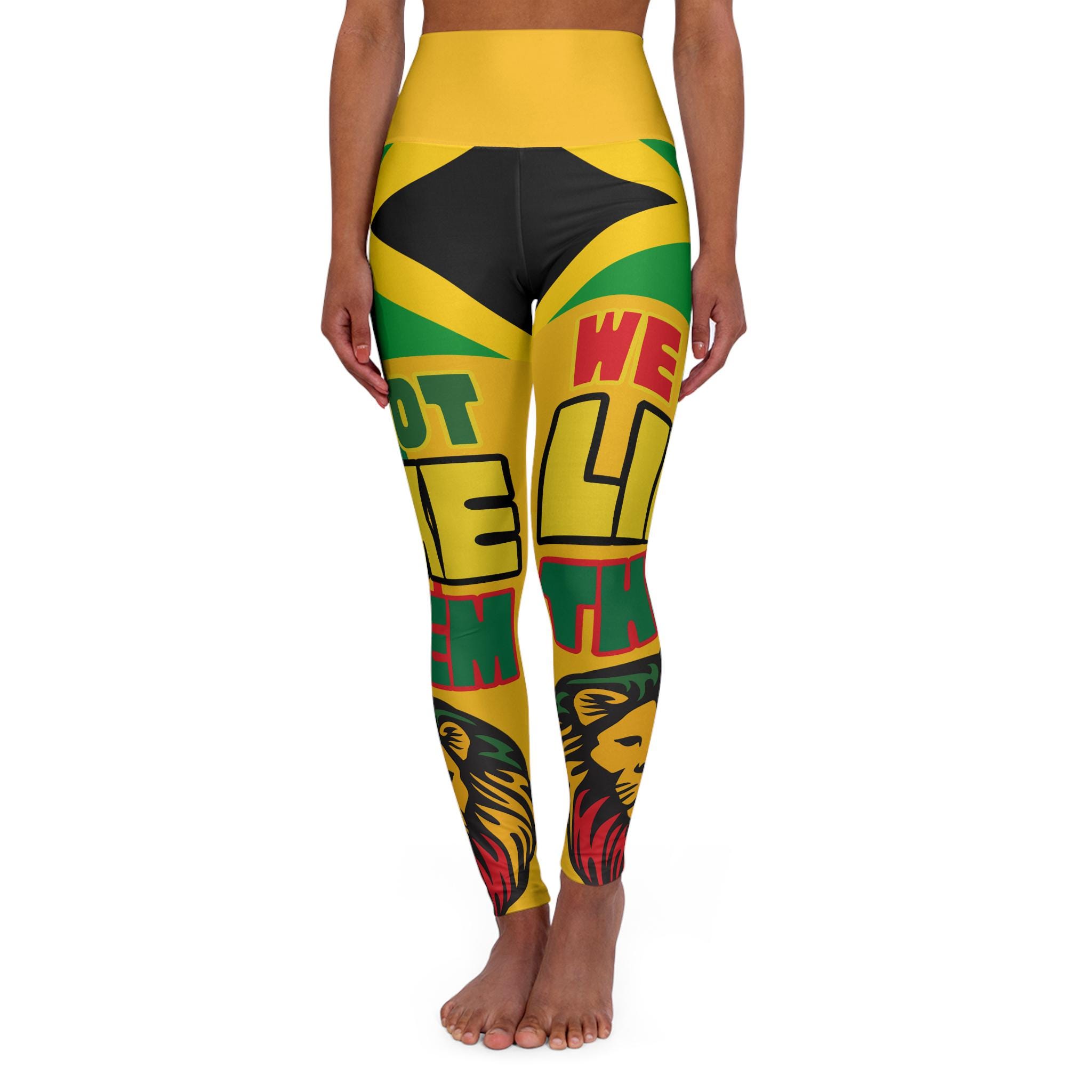 Jamaica High Waisted Leggings, Lion Graphic Workout Yoga Pants, Caribbean Fitness Tights