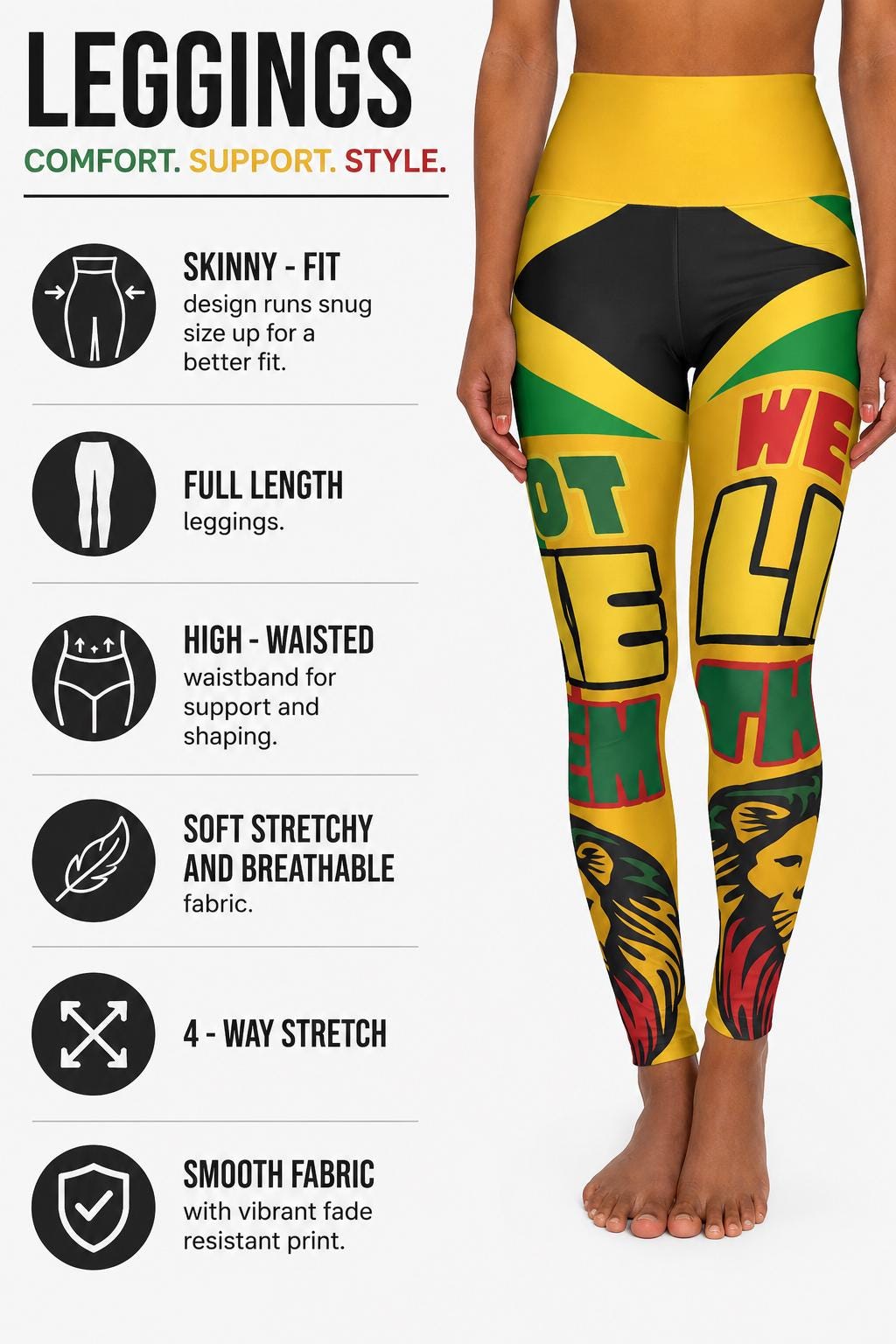 Jamaica High Waisted Leggings, Lion Graphic Workout Yoga Pants, Caribbean Fitness Tights, product view 3