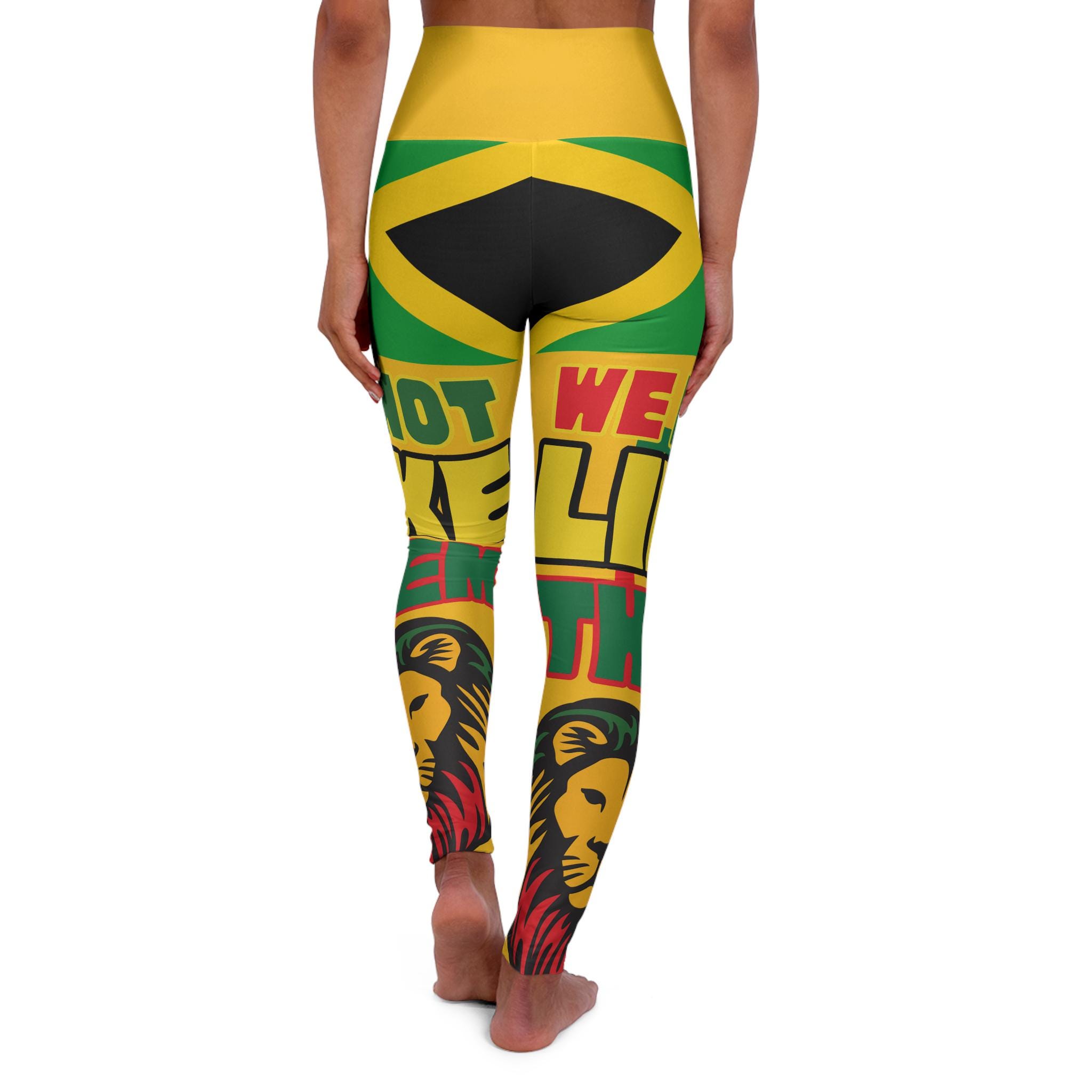 Jamaica High Waisted Leggings, Lion Graphic Workout Yoga Pants, Caribbean Fitness Tights, product view 5