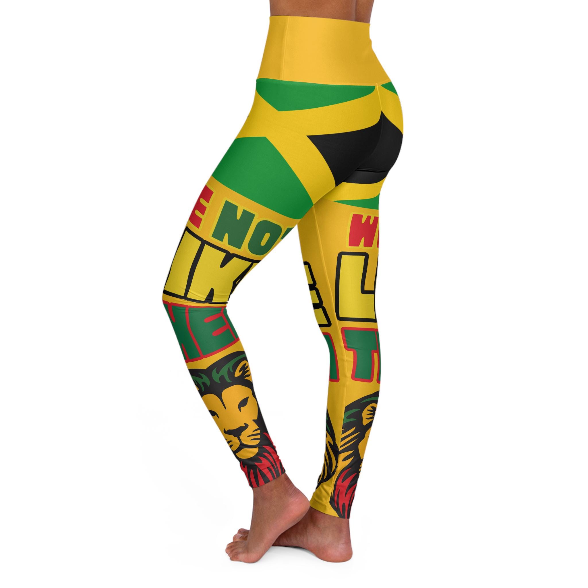 Jamaica High Waisted Leggings, Lion Graphic Workout Yoga Pants, Caribbean Fitness Tights, product view 6