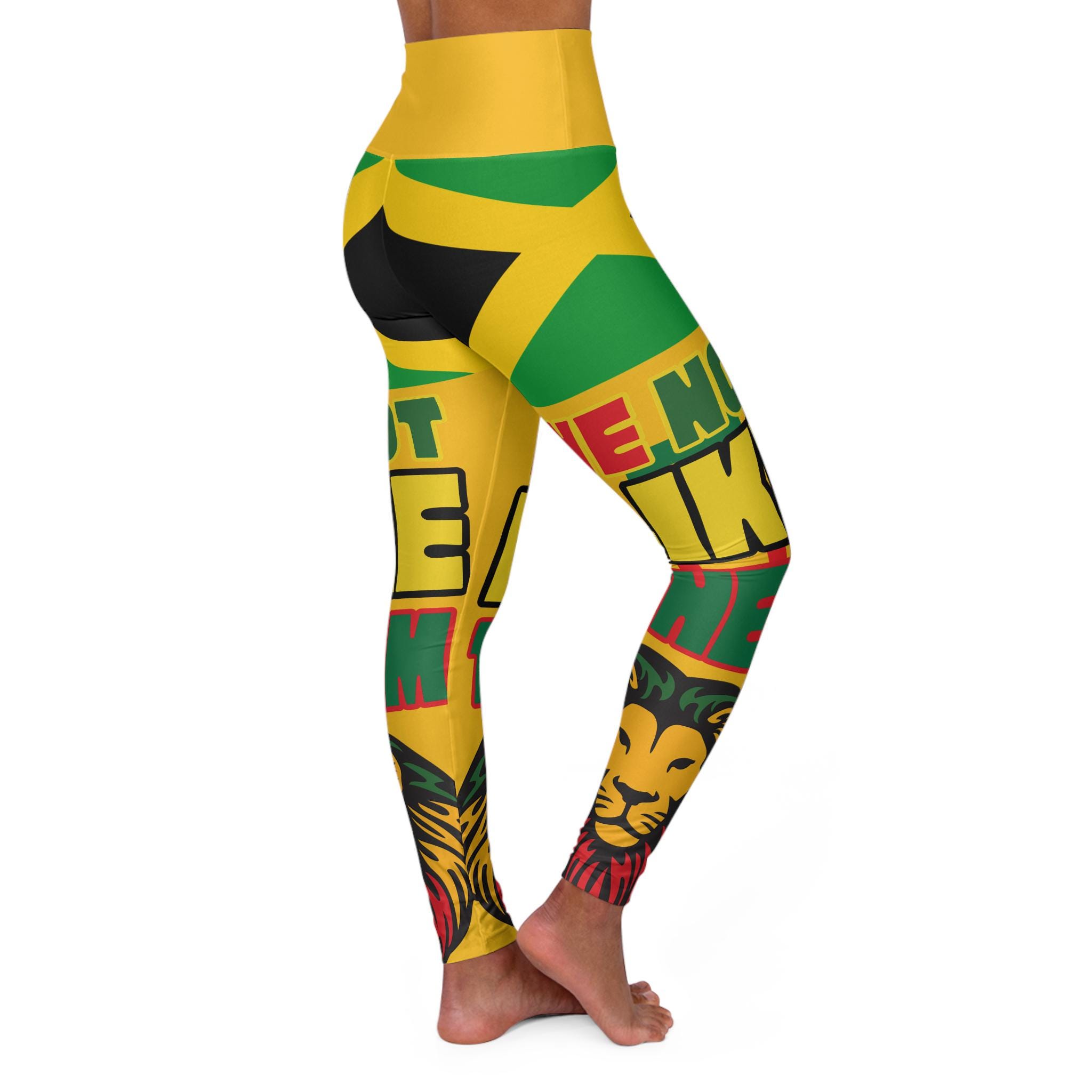 Jamaica High Waisted Leggings, Lion Graphic Workout Yoga Pants, Caribbean Fitness Tights, product view 8