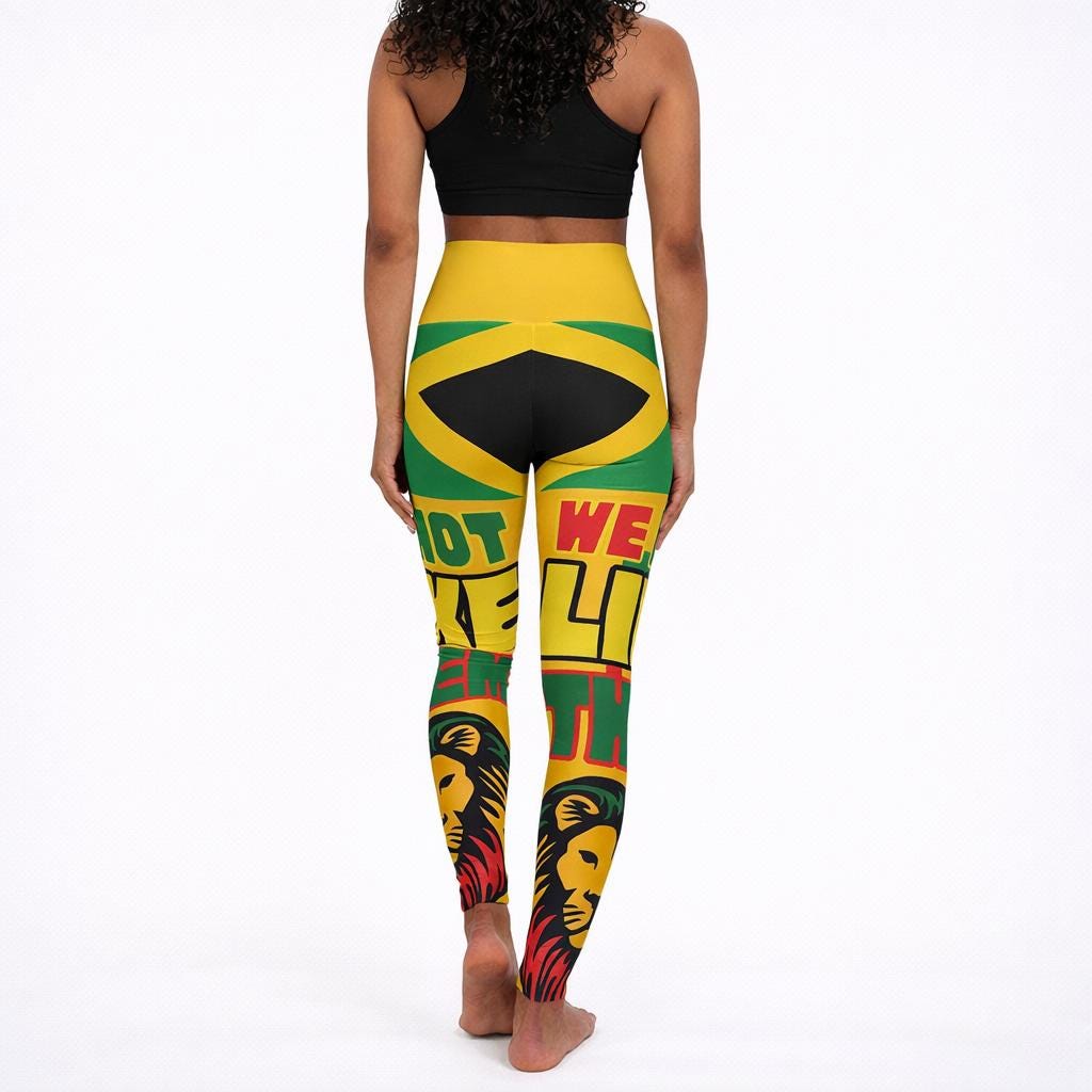 Jamaica High Waisted Leggings, Lion Graphic Workout Yoga Pants, Caribbean Fitness Tights, product view 9